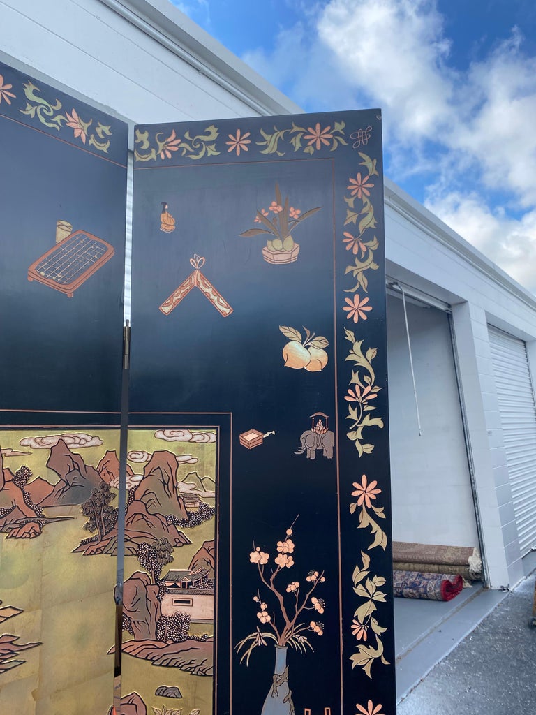 Chinese 4 Panel Coromandel Screen In Good Condition For Sale In Sarasota, FL