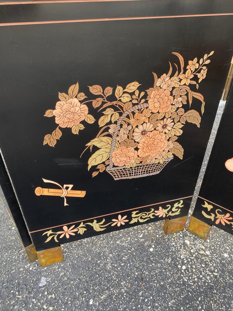 Fruitwood Chinese 4 Panel Coromandel Screen For Sale