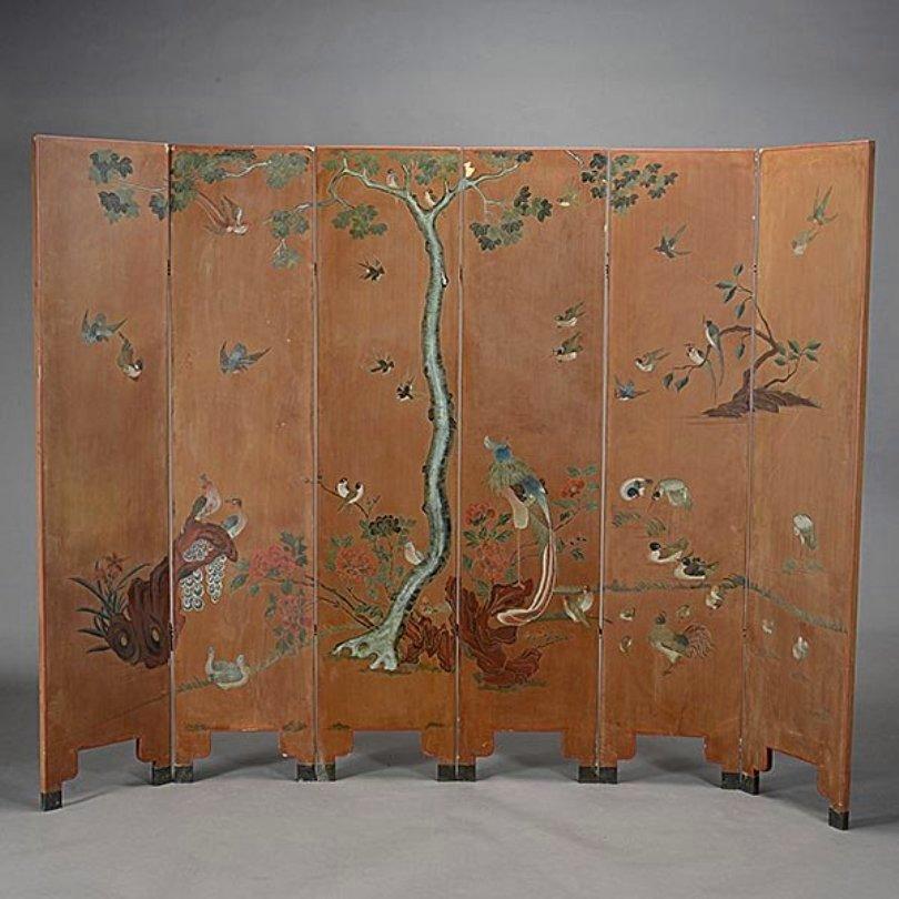 Hand-Painted  Chinese 6 Panel Screen, Fine Antique Hand Painted 
