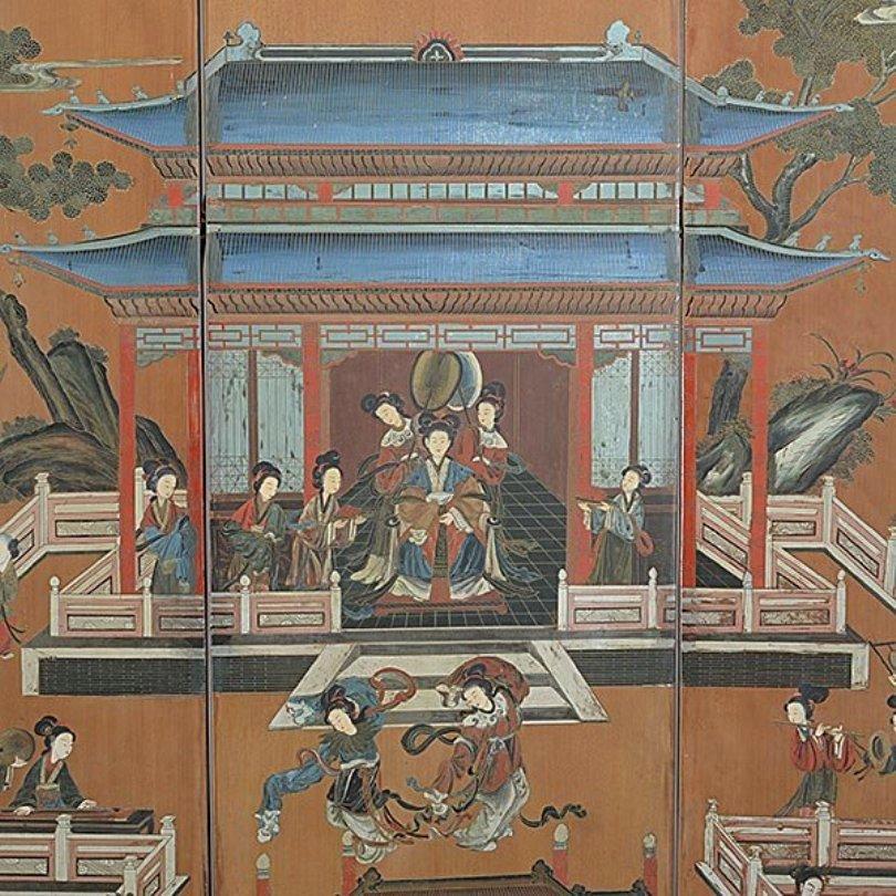 Wood  Chinese 6 Panel Screen, Fine Antique Hand Painted 
