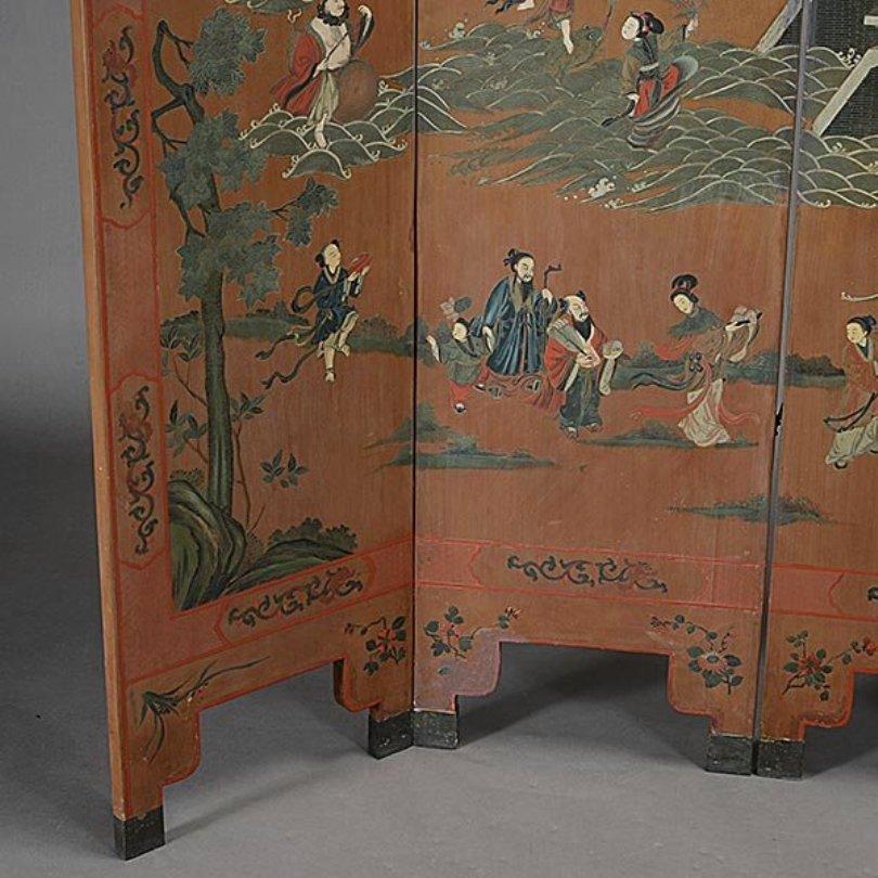  Chinese 6 Panel Screen, Fine Antique Hand Painted  1