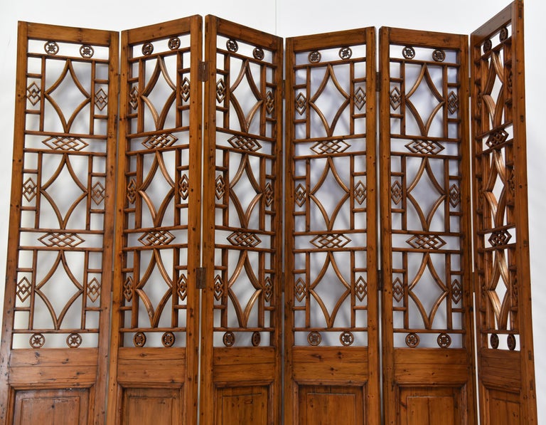 CHINESE 6-PANEL Sculptured Wooden Lattice Room Divider/Screen For Sale 6