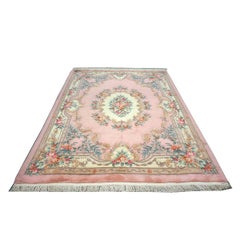 Chinese Abusson Wool 7x9 Pink, Light Blue & Ivory Handmade Area Rug