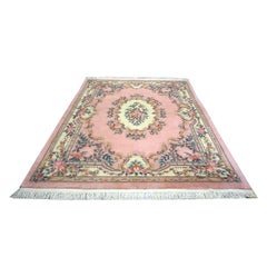 Chinese Abusson Wool 8x10 Pink, Blue & Ivory Handmade Area Rug
