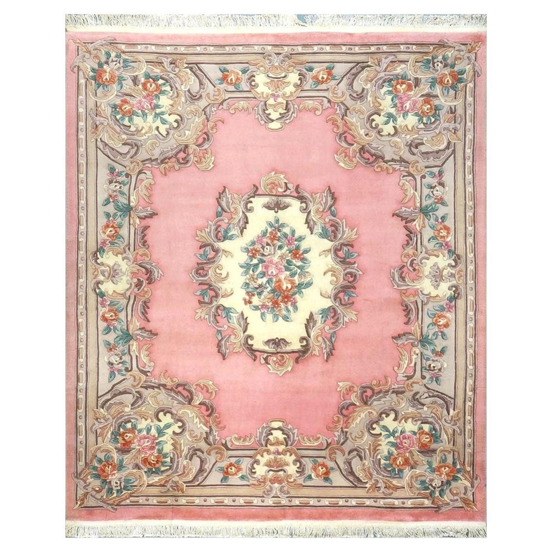 Chinese Abusson Wool 8x10 Pink, Ivory & Mauve Handmade Area Rug
