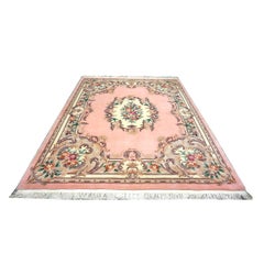 Chinese Abusson Wool 8x10 Pink, Light Blue & Ivory Handmade Area Rug