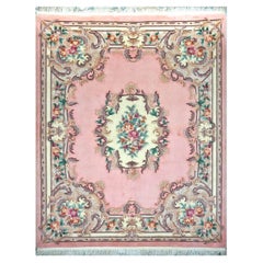 Chinese Abusson Wool 8x10 Pink, Light Blue & Ivory Handmade Area Rug