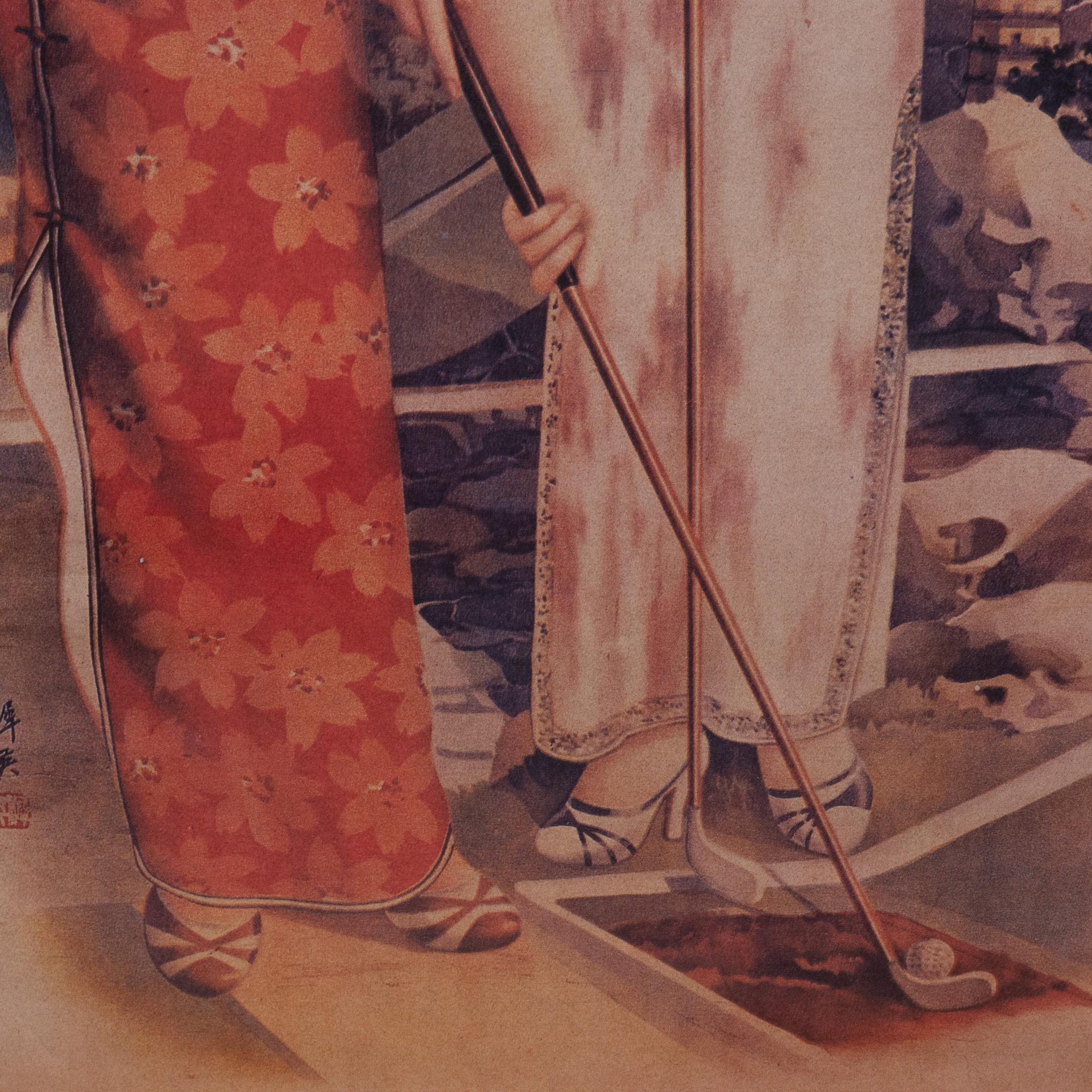 Chinois Affiche publicitaire chinoise d'une jeune fille pour les clubs de golf, vers 1930 en vente