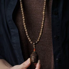 Chinese Agarwood Buddha Head Bead Necklace Bracelet