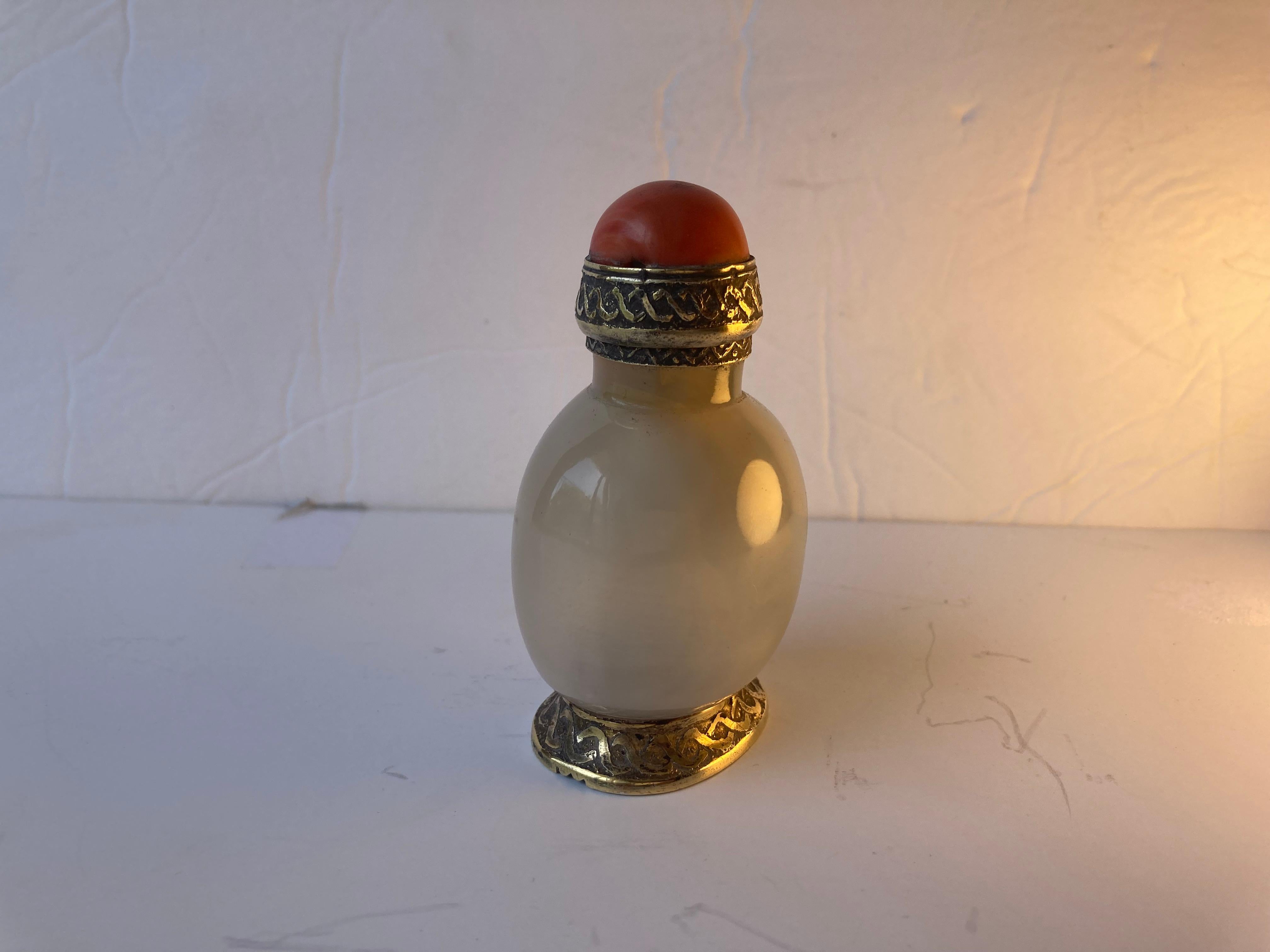 Chinese Export Chinese  agate, coral top ,  snuff bottle into match striker by Crest Paris For Sale