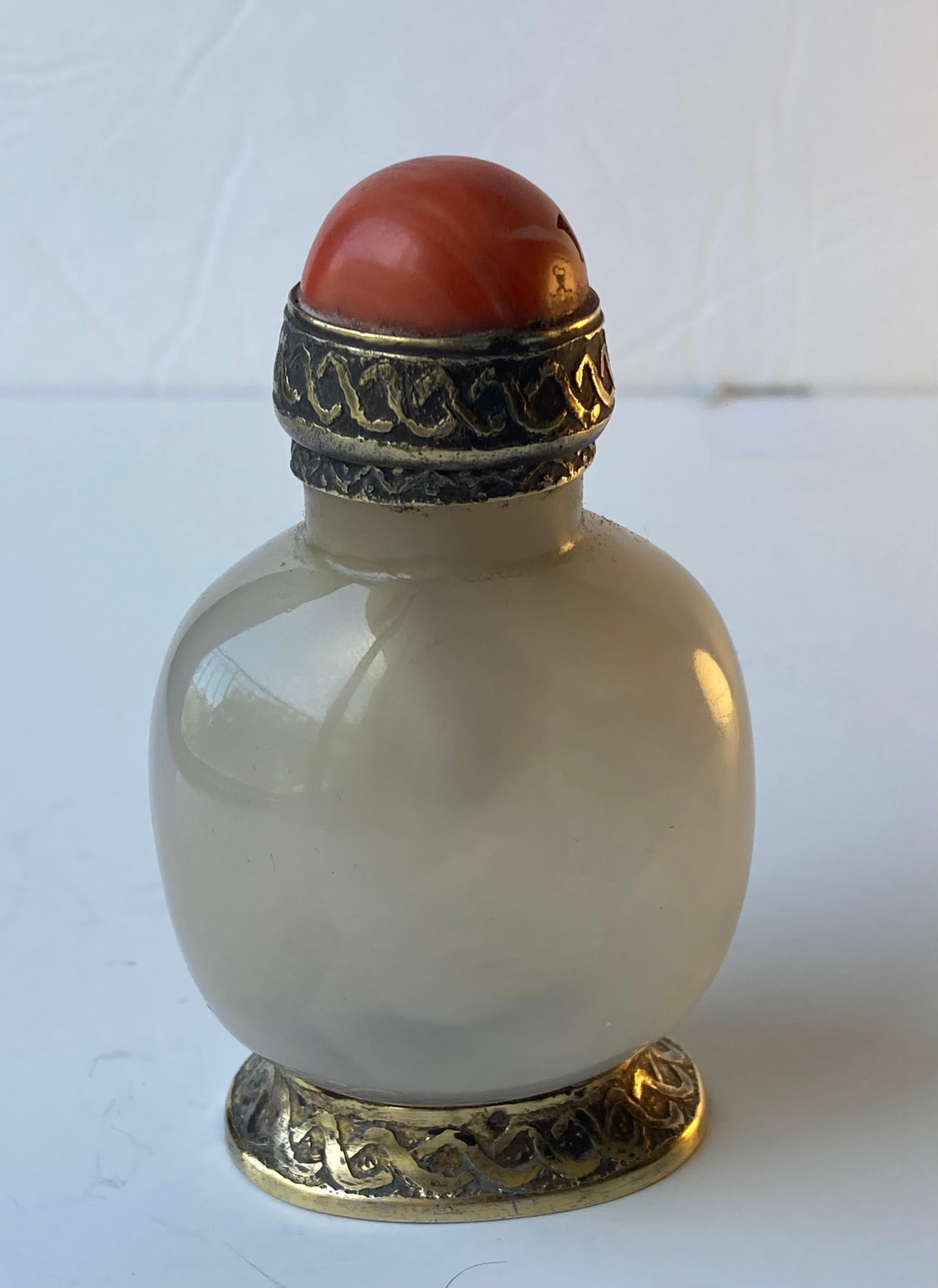 Agate Chinese  agate, coral top ,  snuff bottle into match striker by Crest Paris For Sale