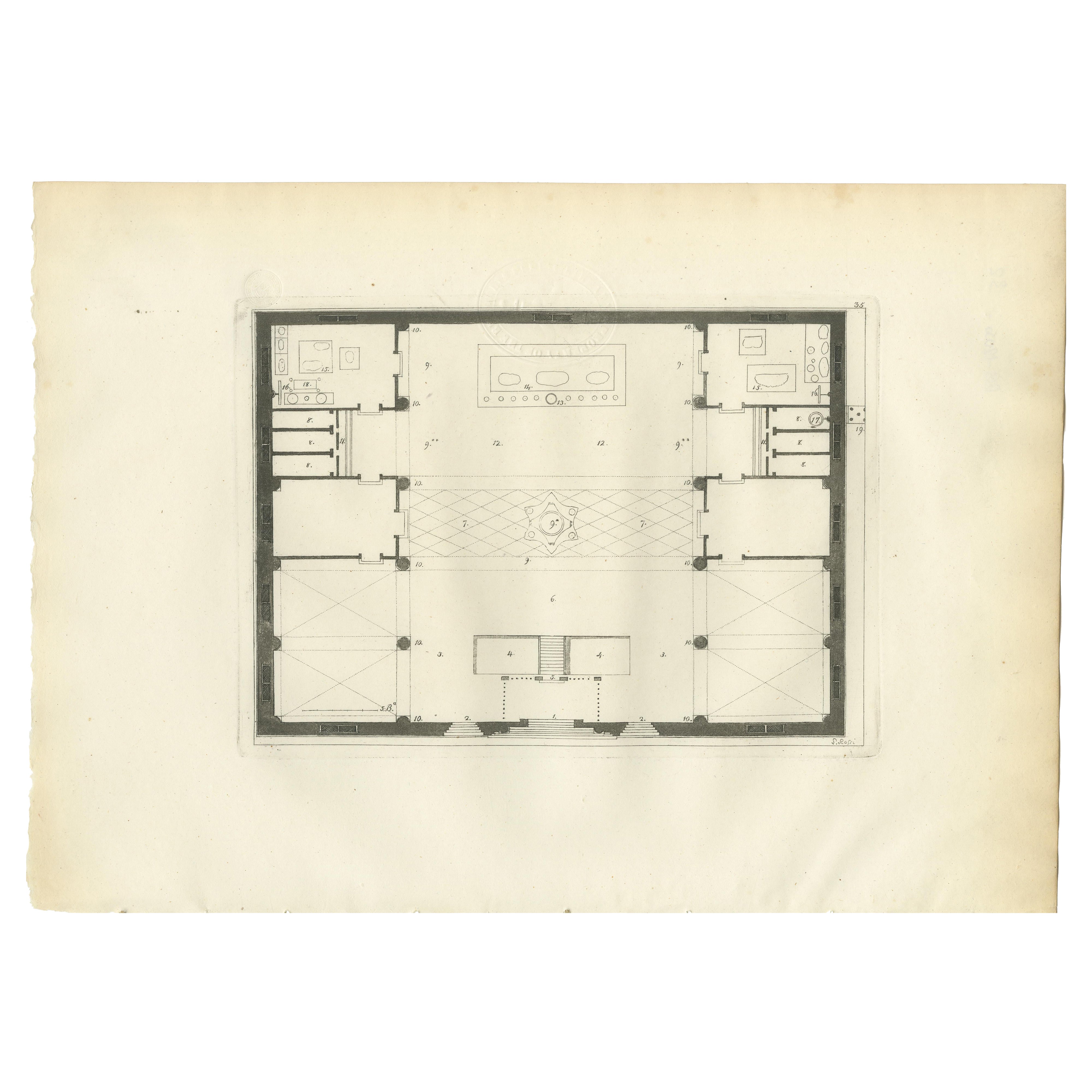 Chinese Agoda Temple Plan, Architectural Floor Plan Engraving – Ferrario, 1815