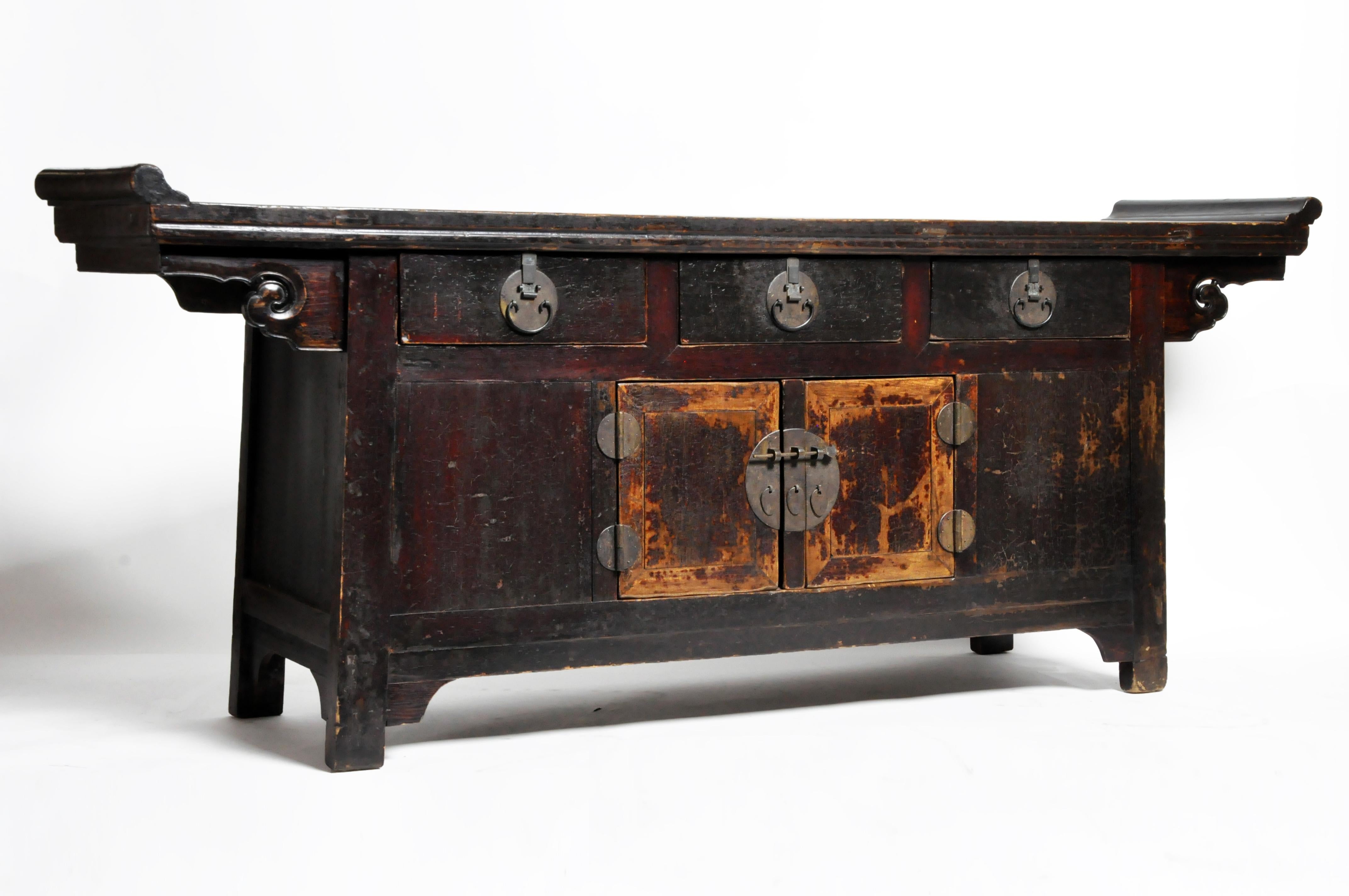 Qing Chinese Altar Coffer with Dark Oxblood Lacquer with Original Patina