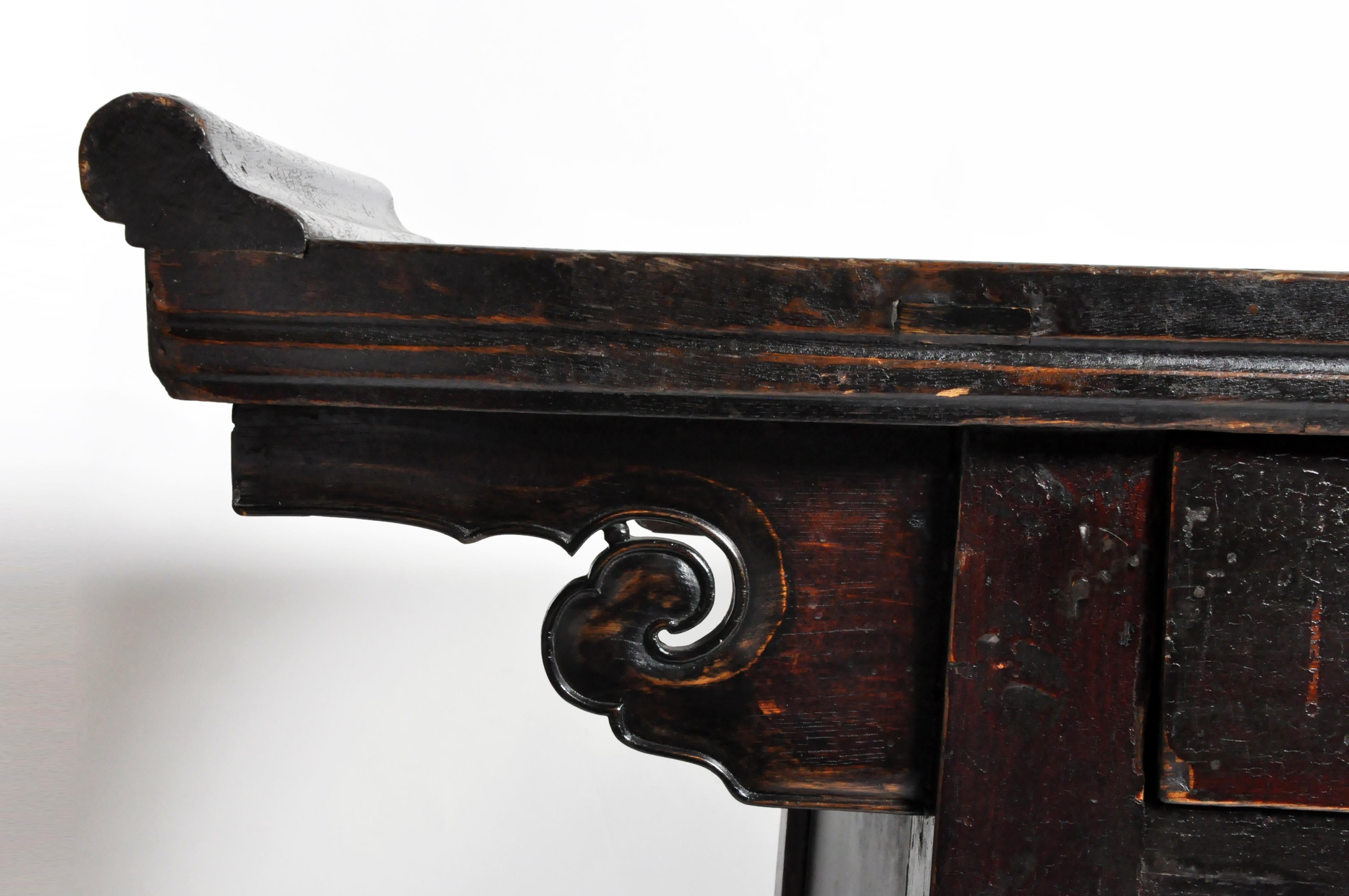 19th Century Chinese Altar Coffer with Dark Oxblood Lacquer with Original Patina