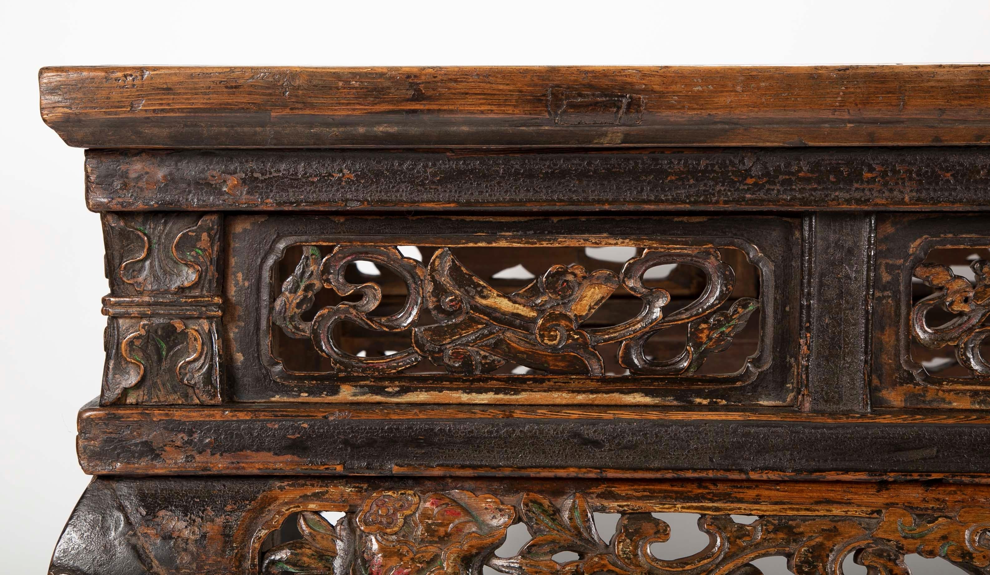 Chinese Altar Console Table with  Carved Panels 6