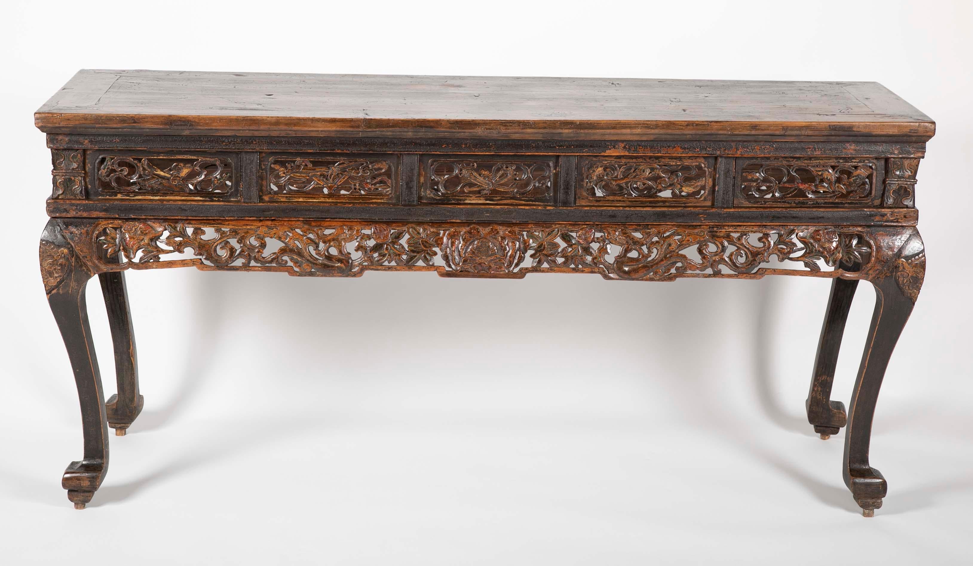 Chinese Altar Console Table with  Carved Panels In Excellent Condition In Stamford, CT