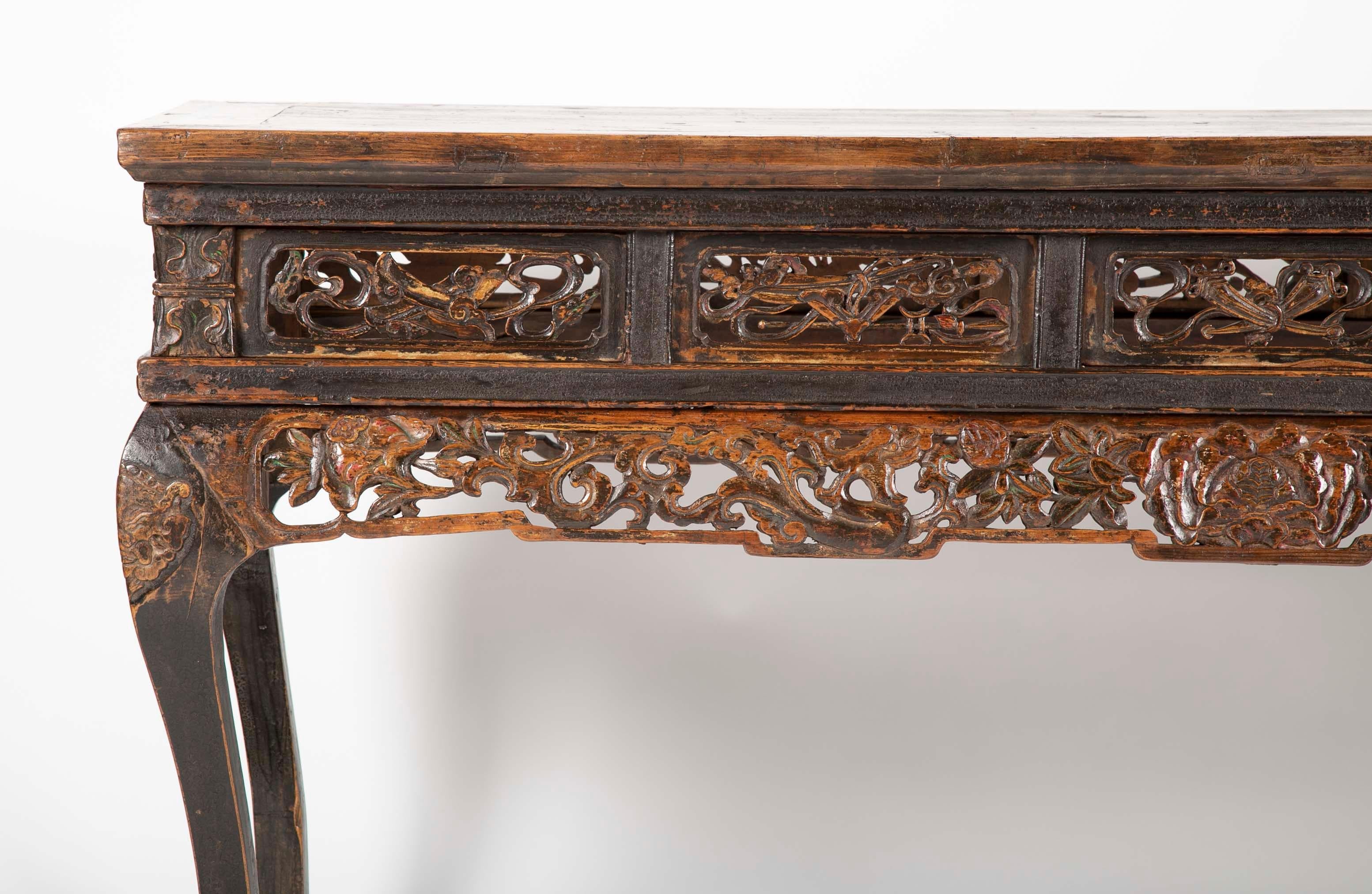 19th Century Chinese Altar Console Table with  Carved Panels