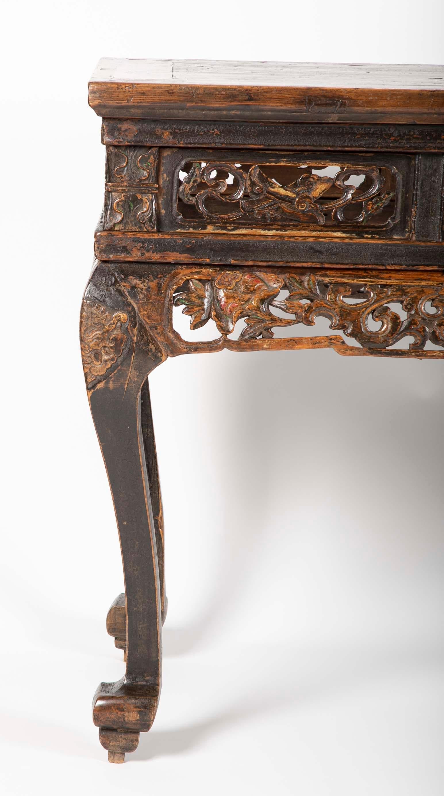 Chinese Altar Console Table with  Carved Panels 1