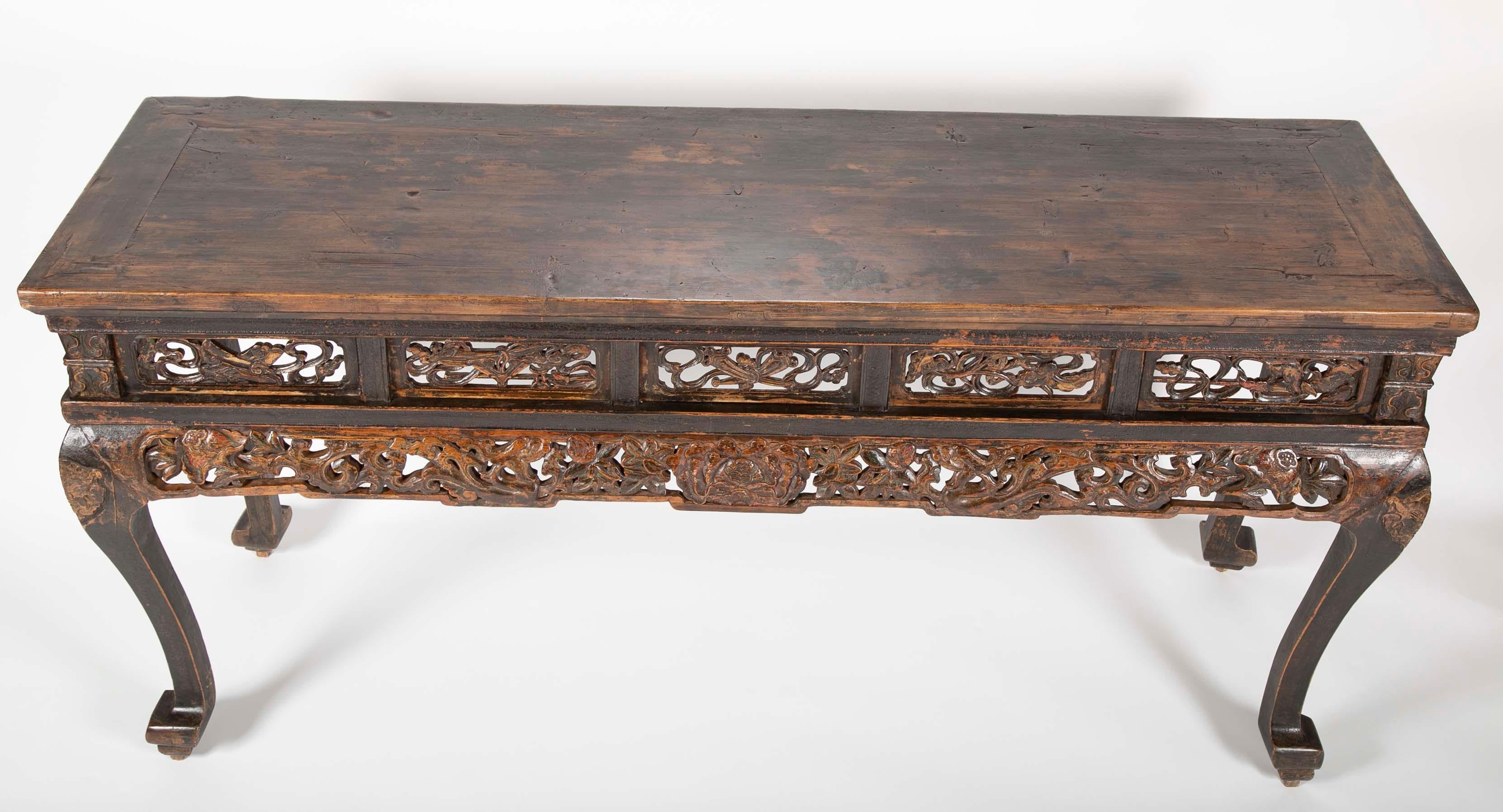 Chinese Altar Console Table with  Carved Panels 2