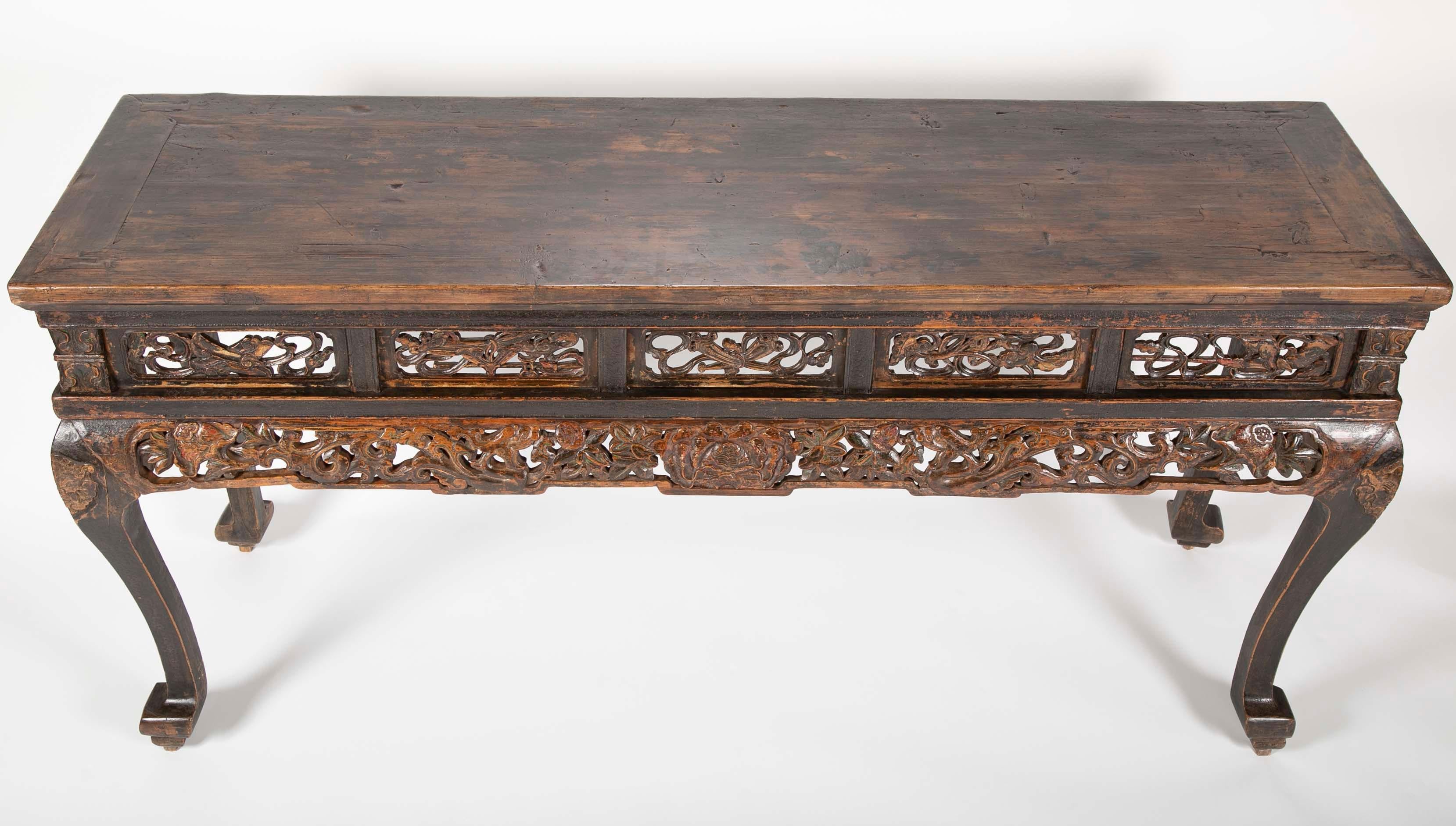 Chinese Altar Console Table with  Carved Panels 3