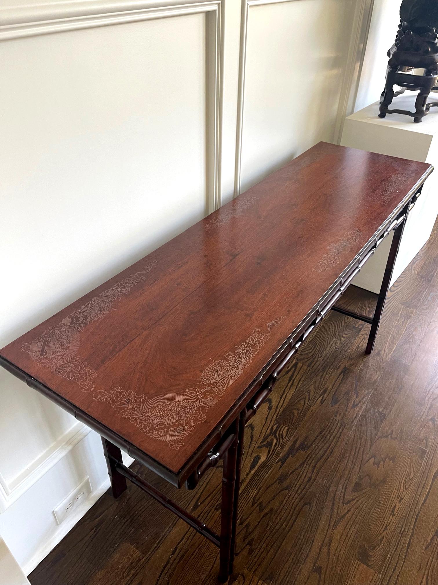 Chinese Altar Table with Rare Silver Wire Inlays In Good Condition For Sale In Atlanta, GA
