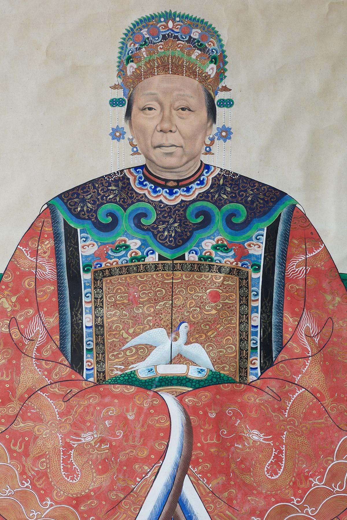 Chinese Ancestor Matriarch Scroll Portrait Painting In Good Condition In Rio Vista, CA