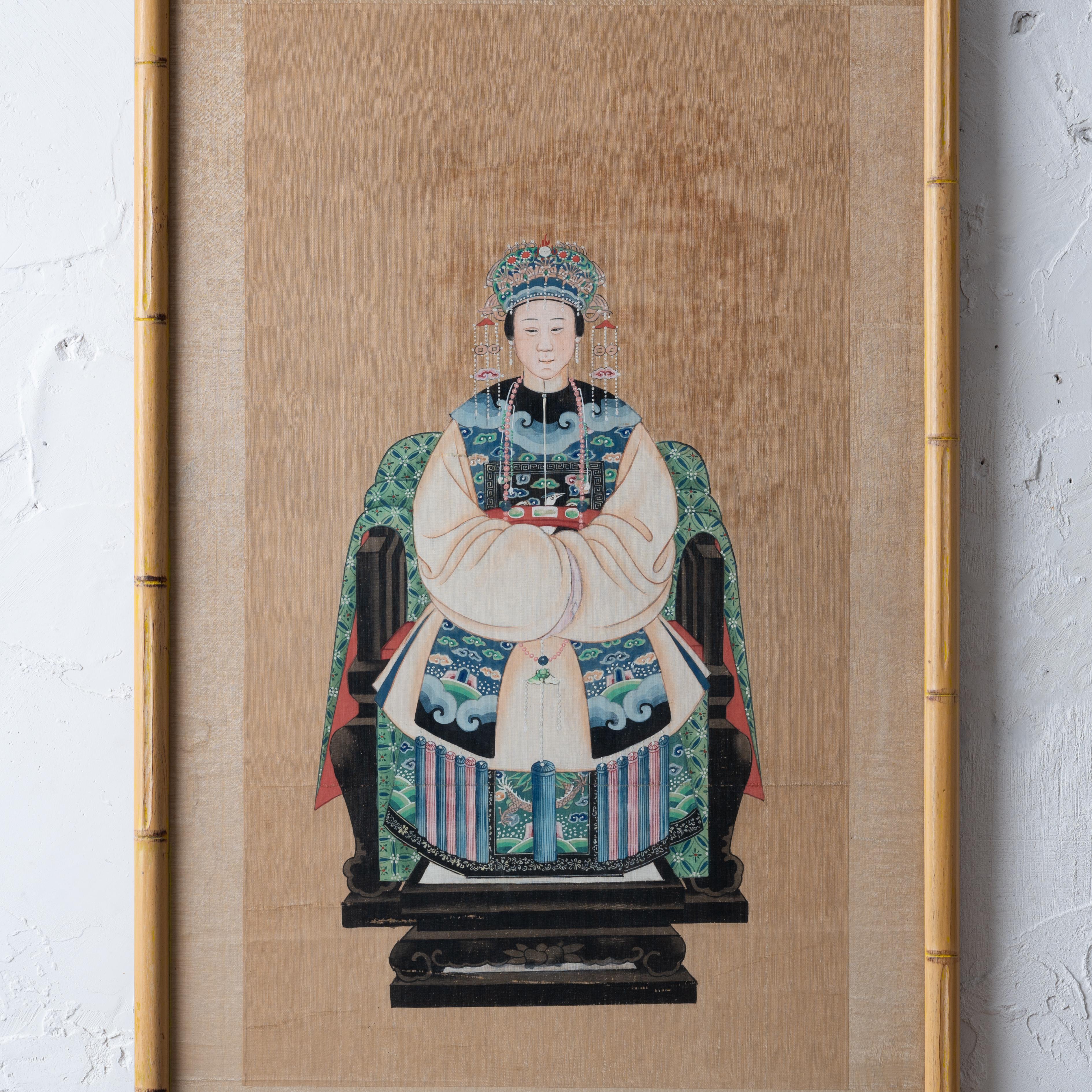 Chinese Ancestor Painting In Good Condition For Sale In Savannah, GA