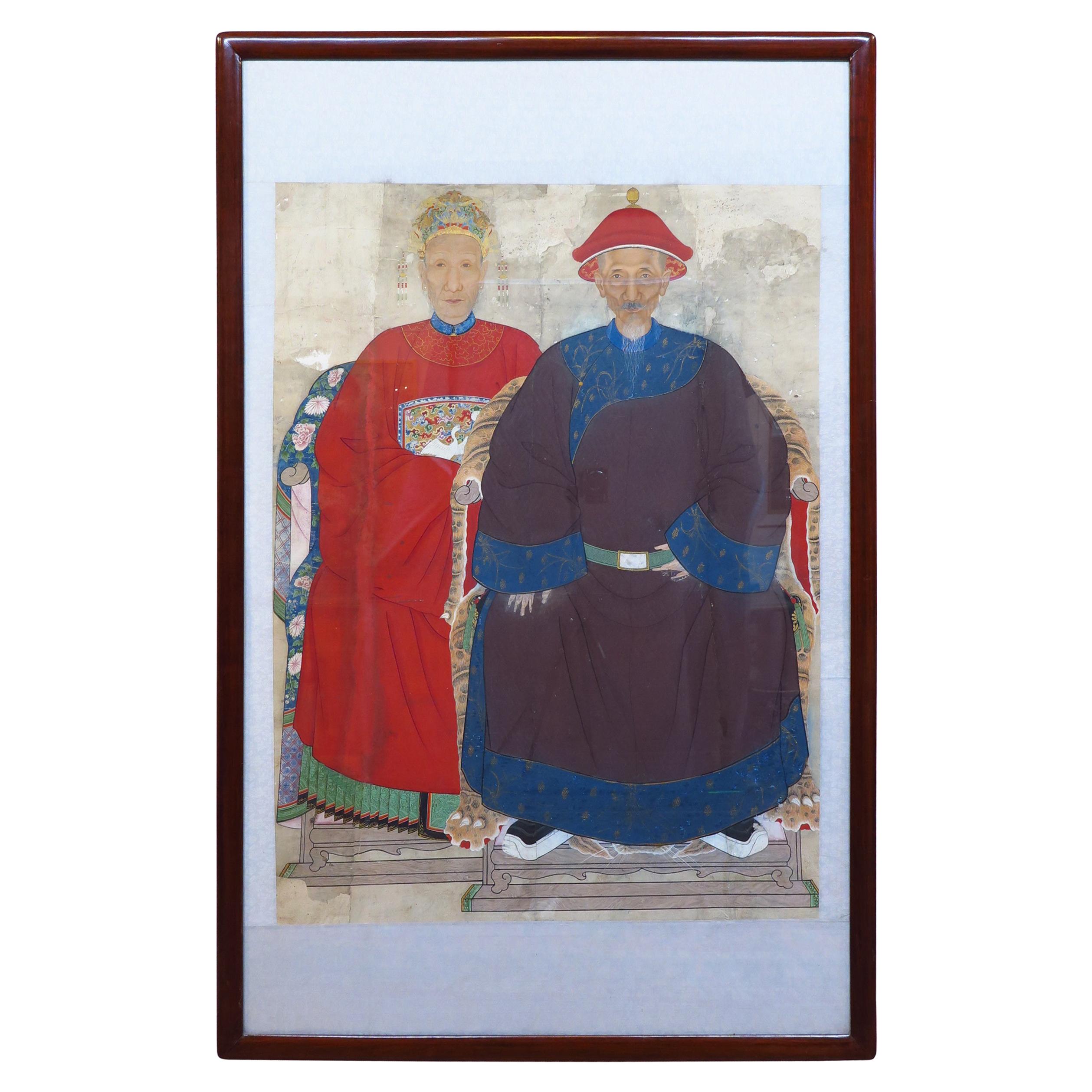 Peinture d'un ancêtre chinois de la dynastie Qing en vente