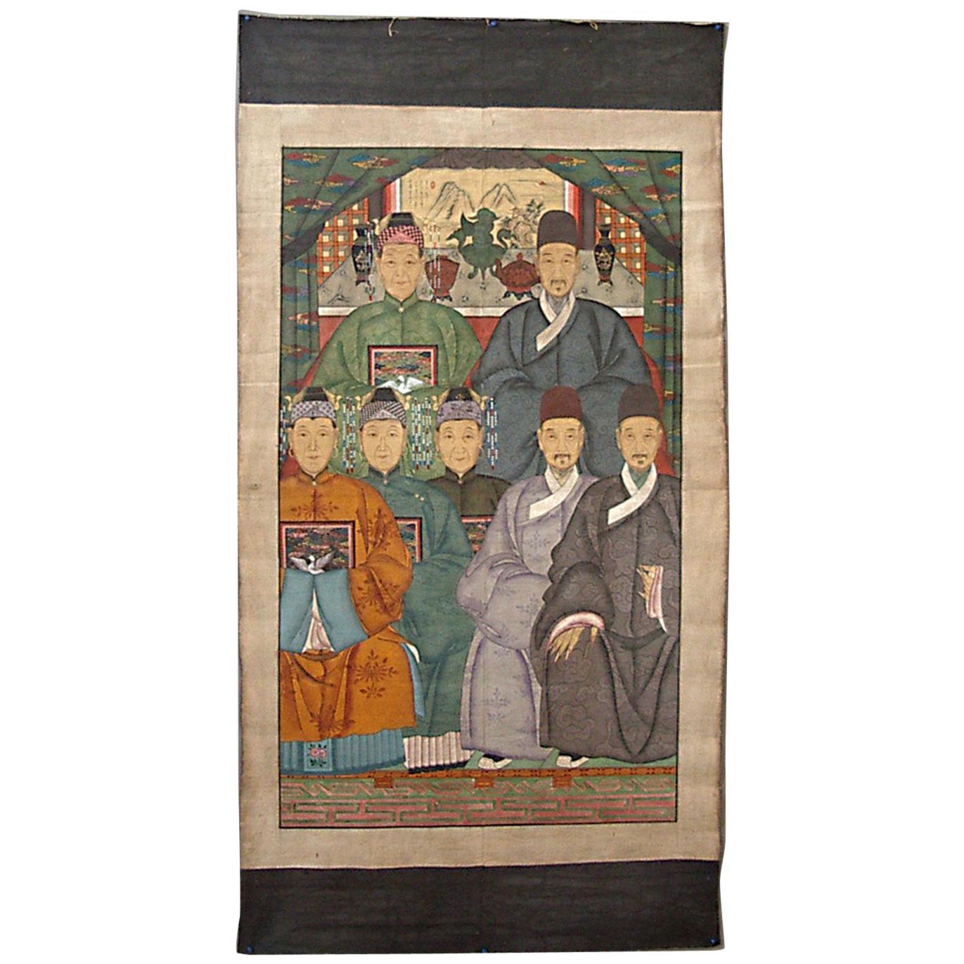 Chinese Ancestor Painting with Seven Figures