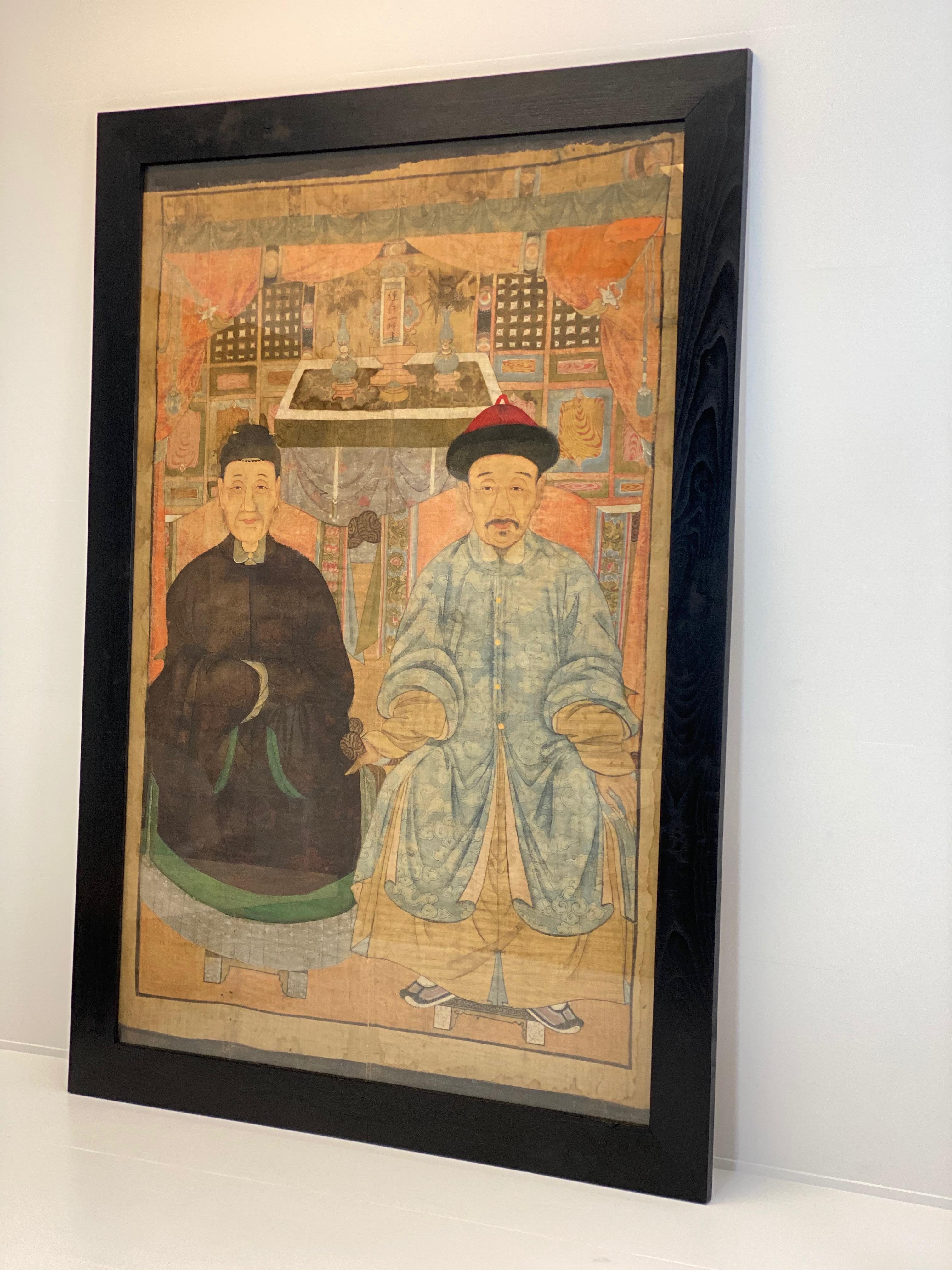 Chinese Ancestor Portrait In Fair Condition For Sale In Schellebelle, BE