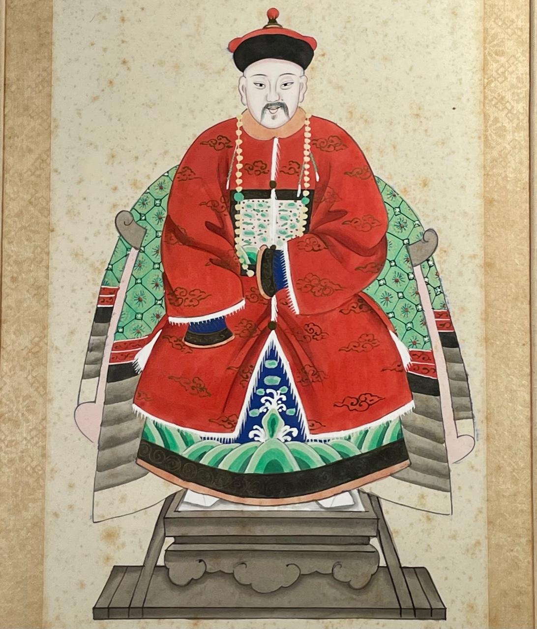 Chinesisches Ancestor-Porträt eines Mandarin-Zierstücks (Qing-Dynastie) im Angebot