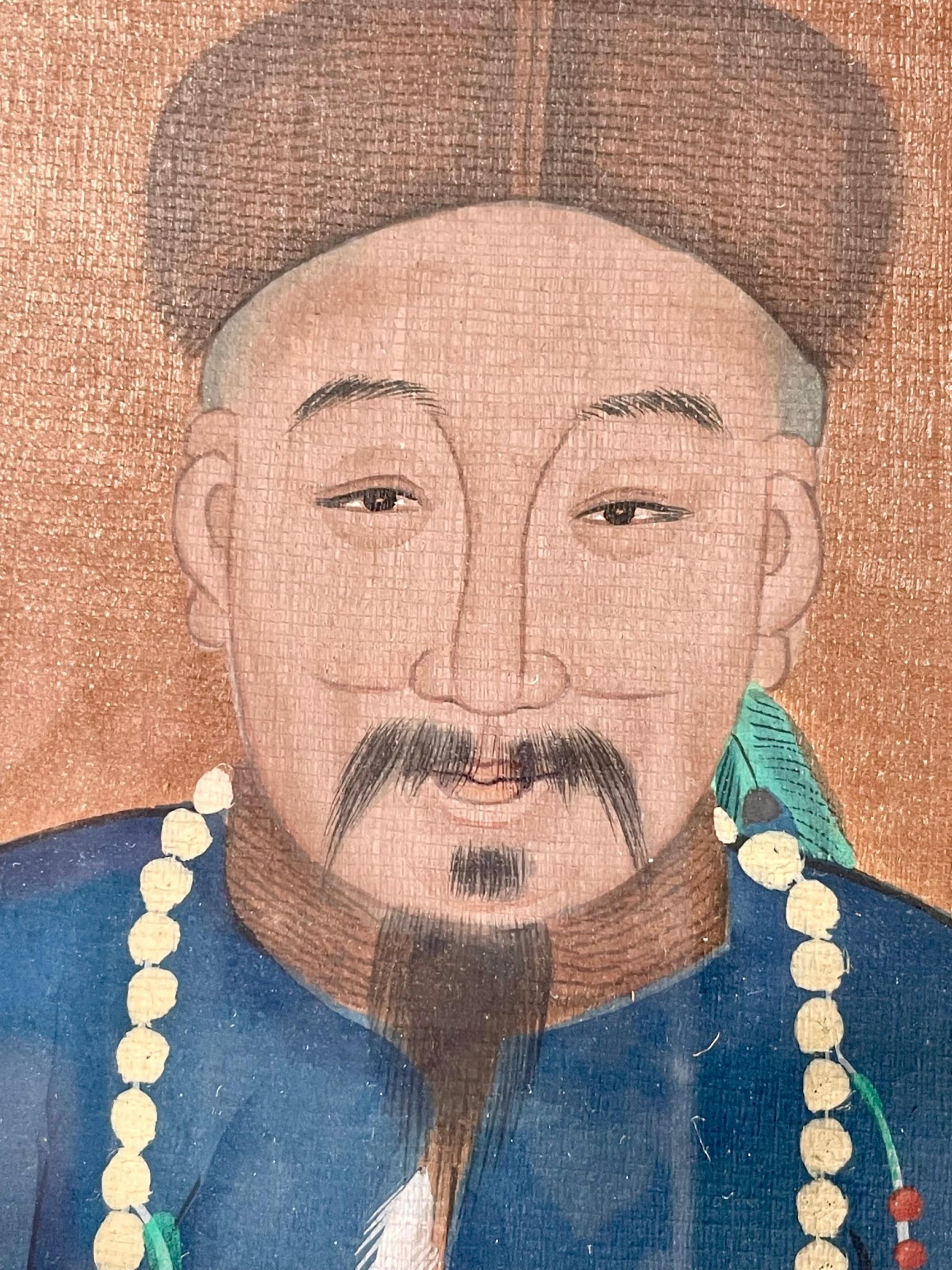 Hand-Painted Chinese Ancestor Portrait of a Mandarin Dignitary