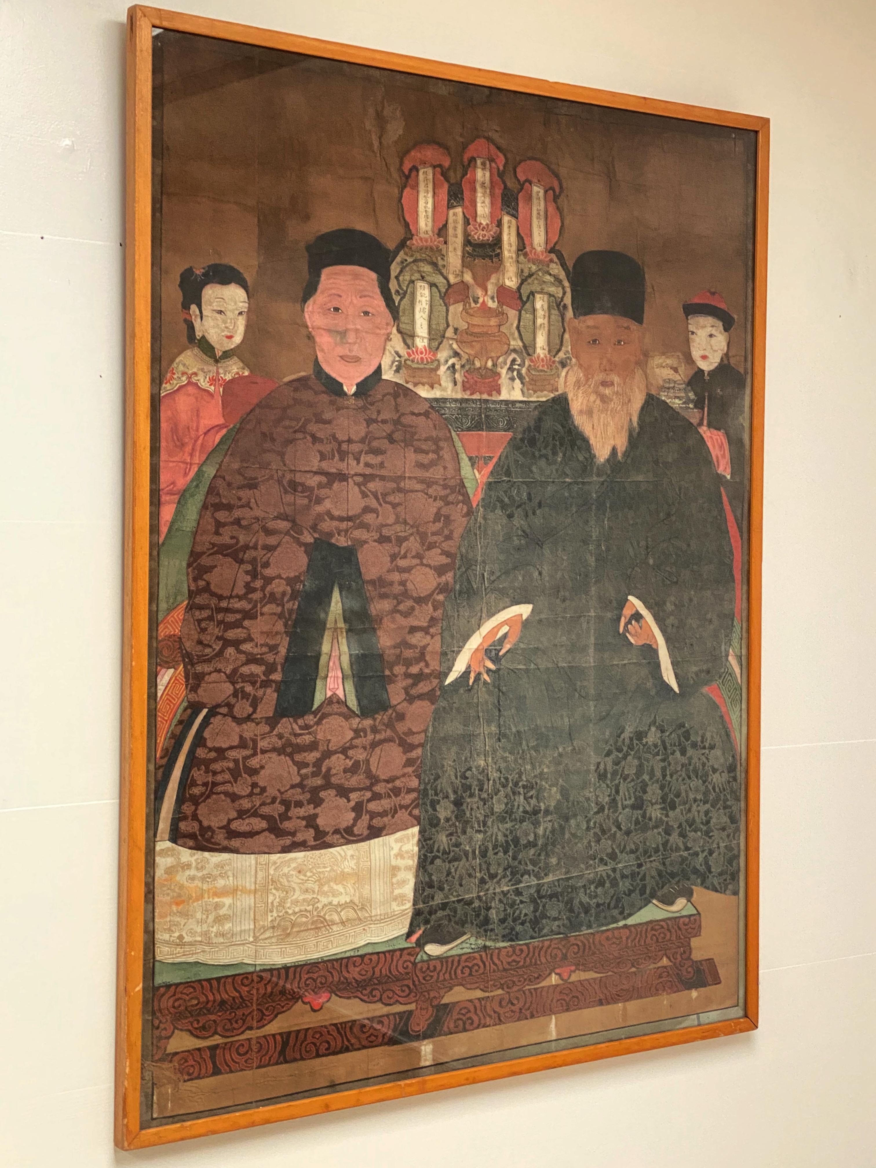 Chinese Ancestors Portrait Pintado a mano en venta