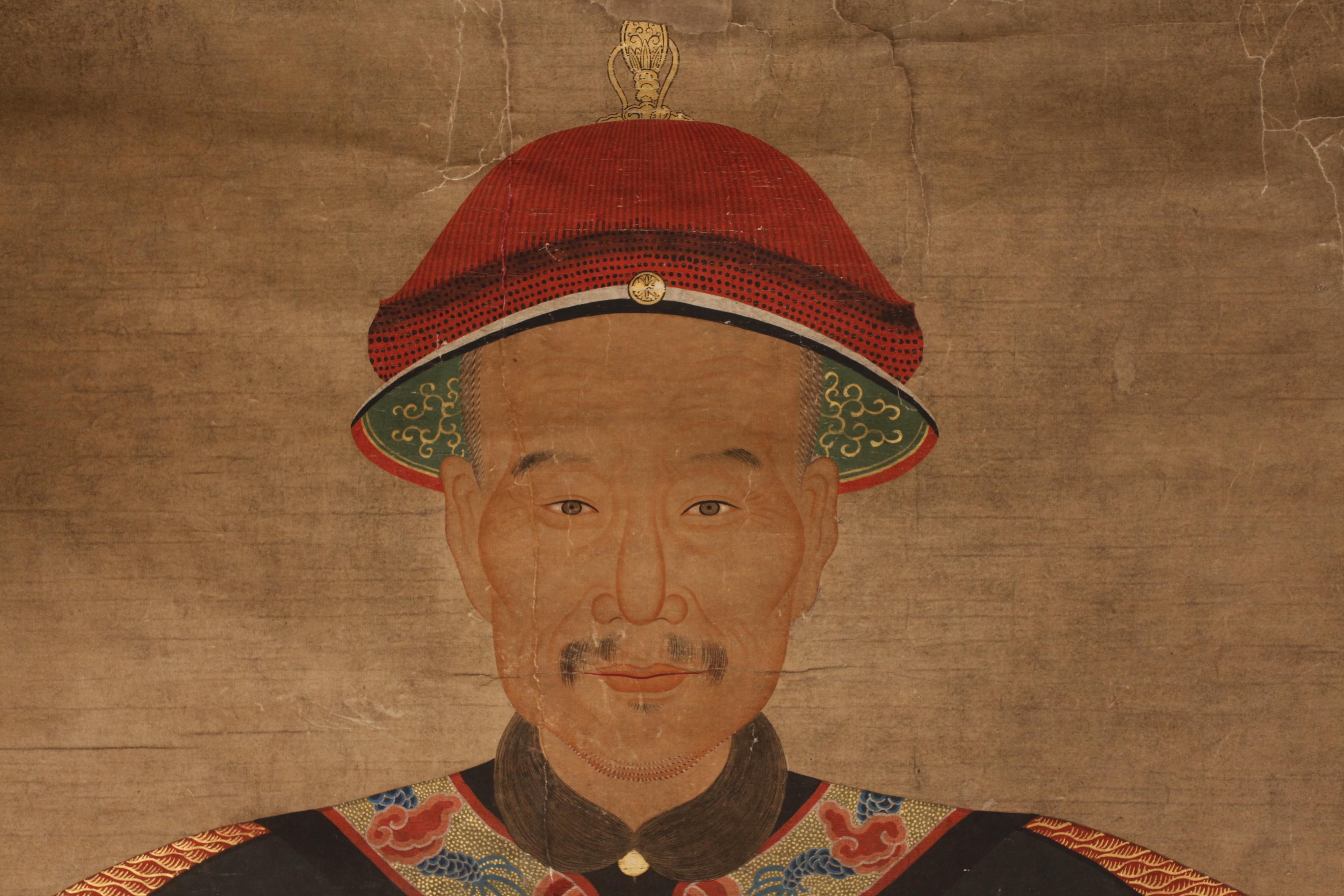 male portrait; painting on rice paper; painting can be rolled up 