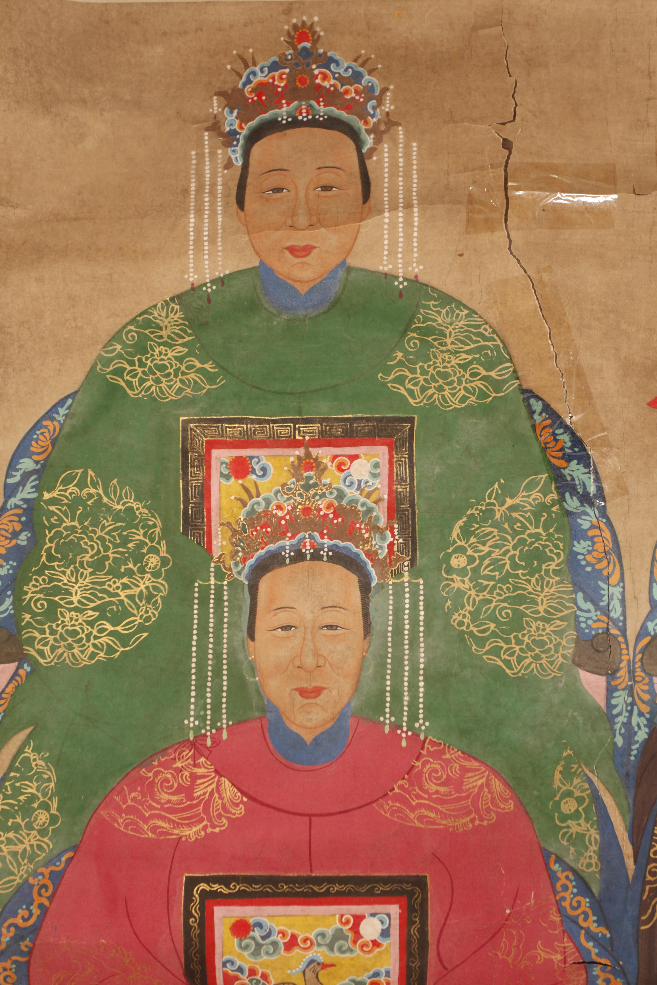 group portrait; painting is on rice paper; 41in(W) x 59in(H) are the overall measurements of the painting including its borders; painting can be rolled up 