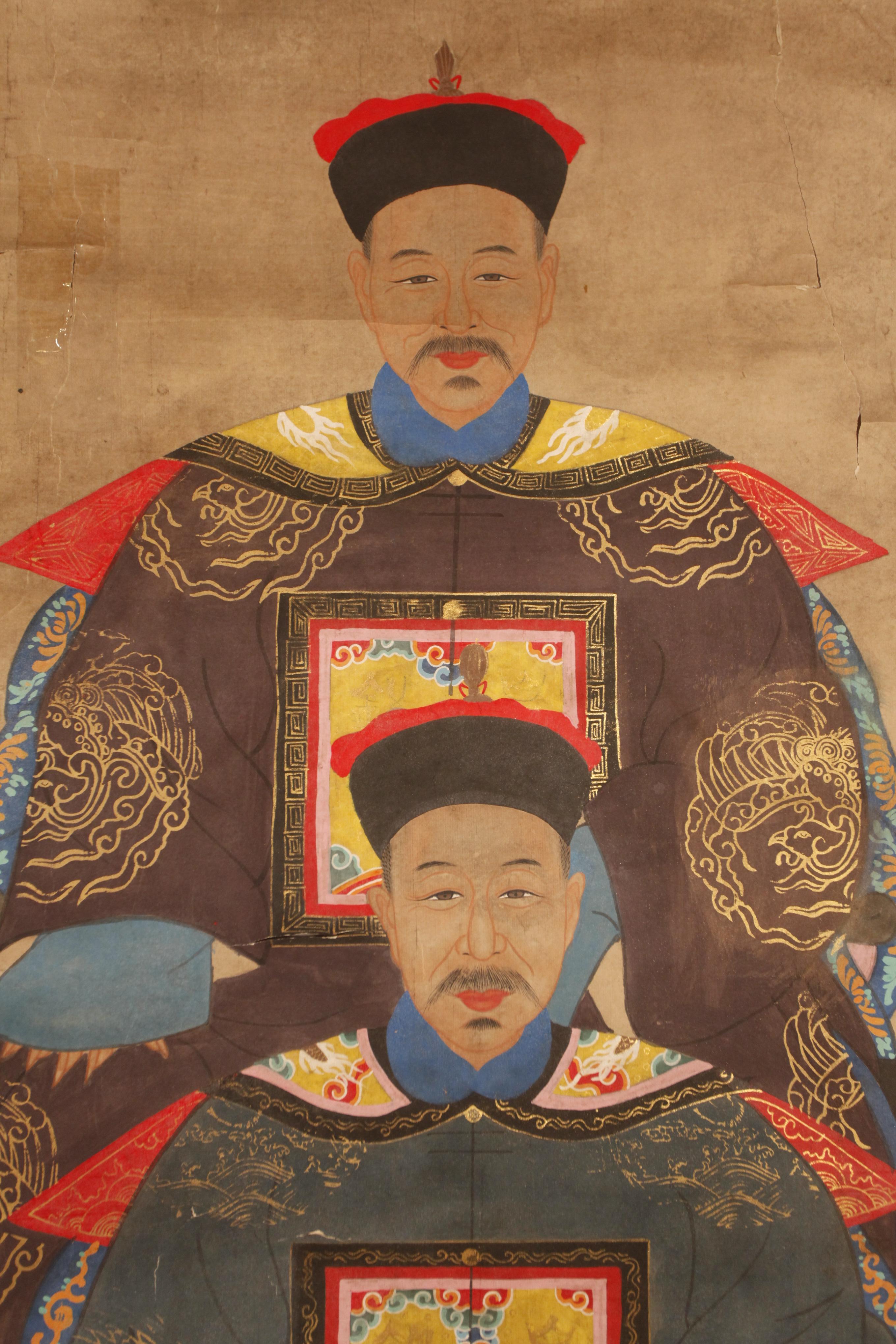 Chinese ancestral portrait, 19th c. In Good Condition For Sale In New York, NY