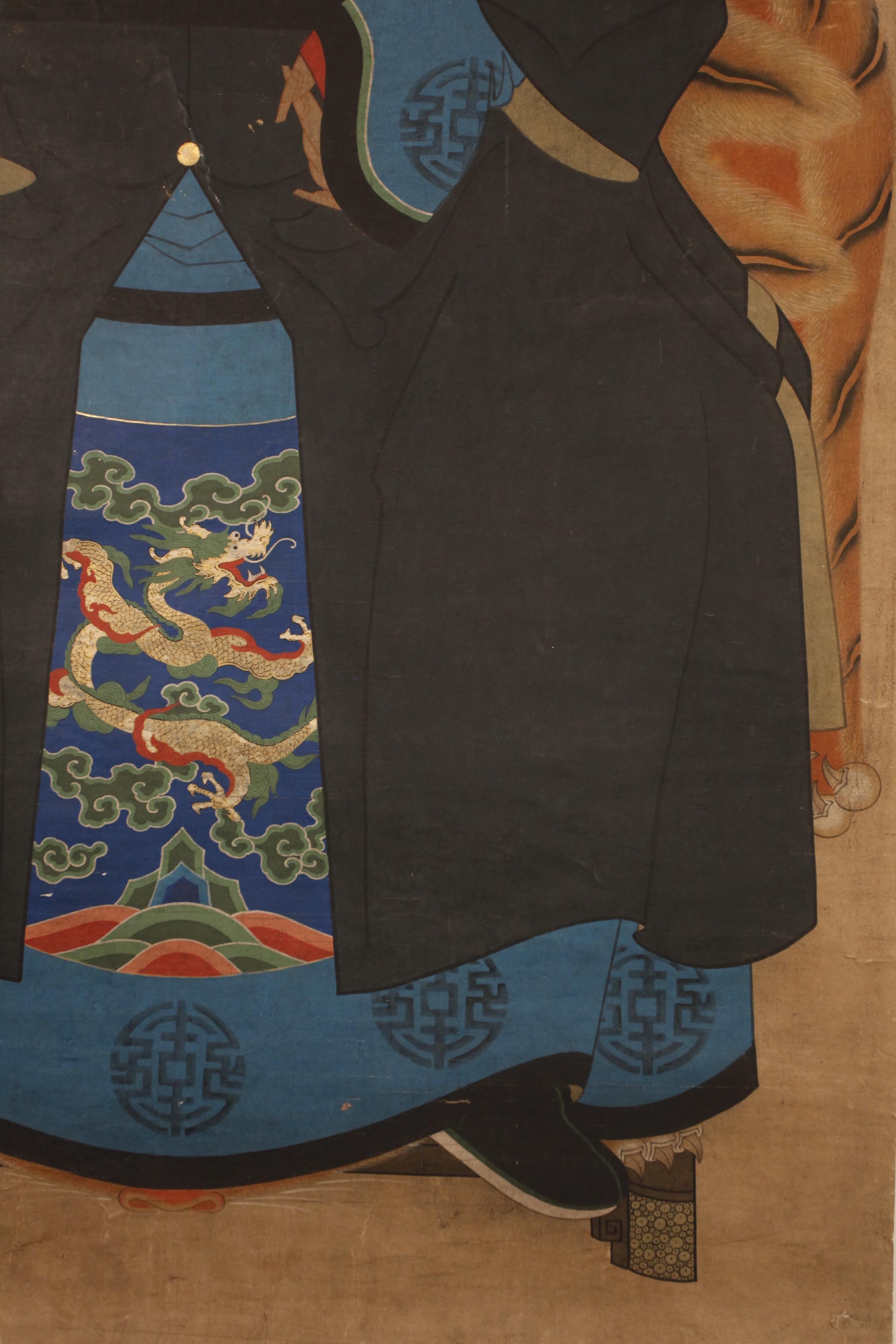 Paint Chinese ancestral portrait, 19th c. For Sale