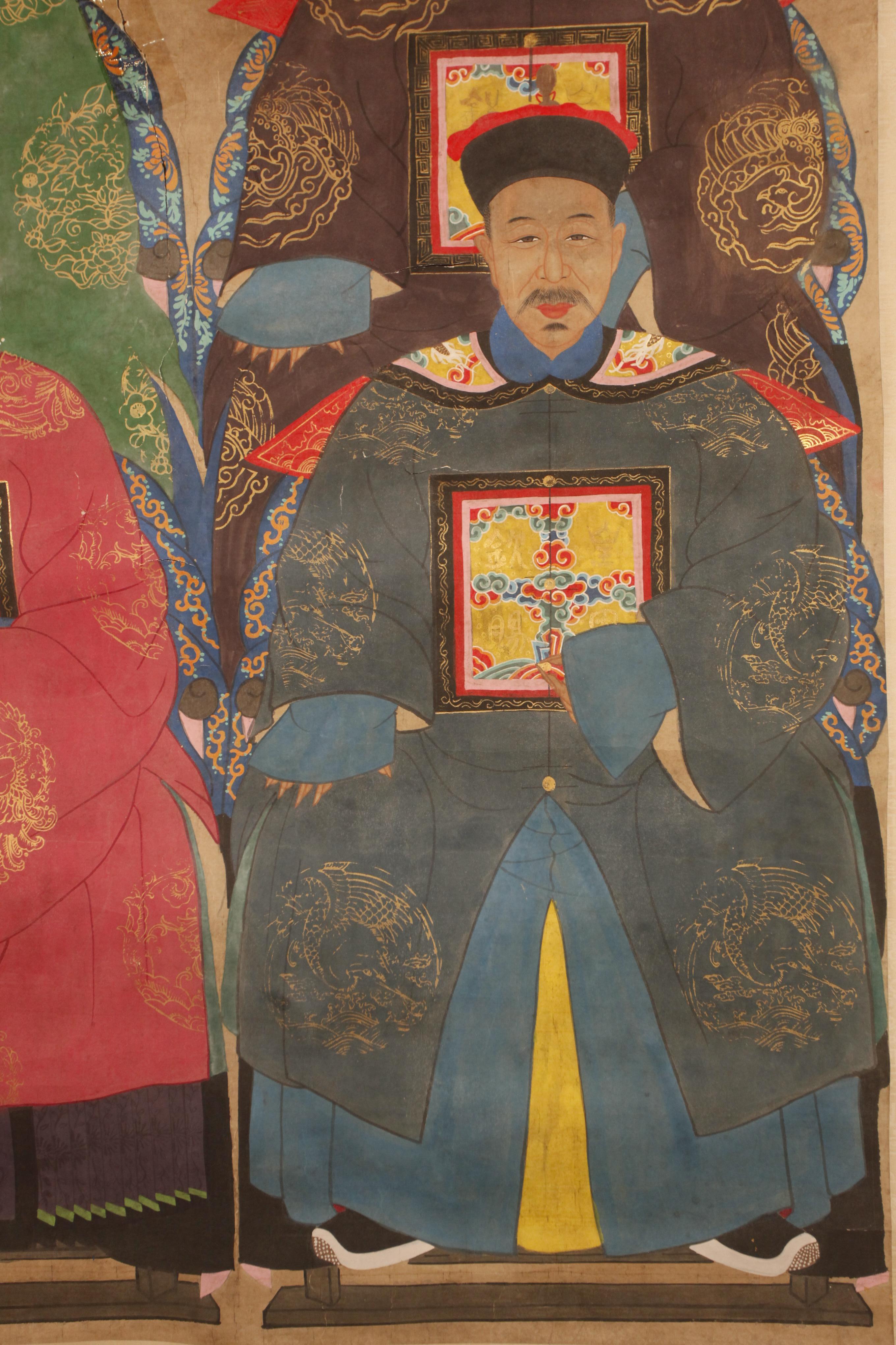 Paint Chinese ancestral portrait, 19th c. For Sale