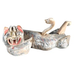 Antique Chinese Ancient Hand Carved Wood Lion Guardian