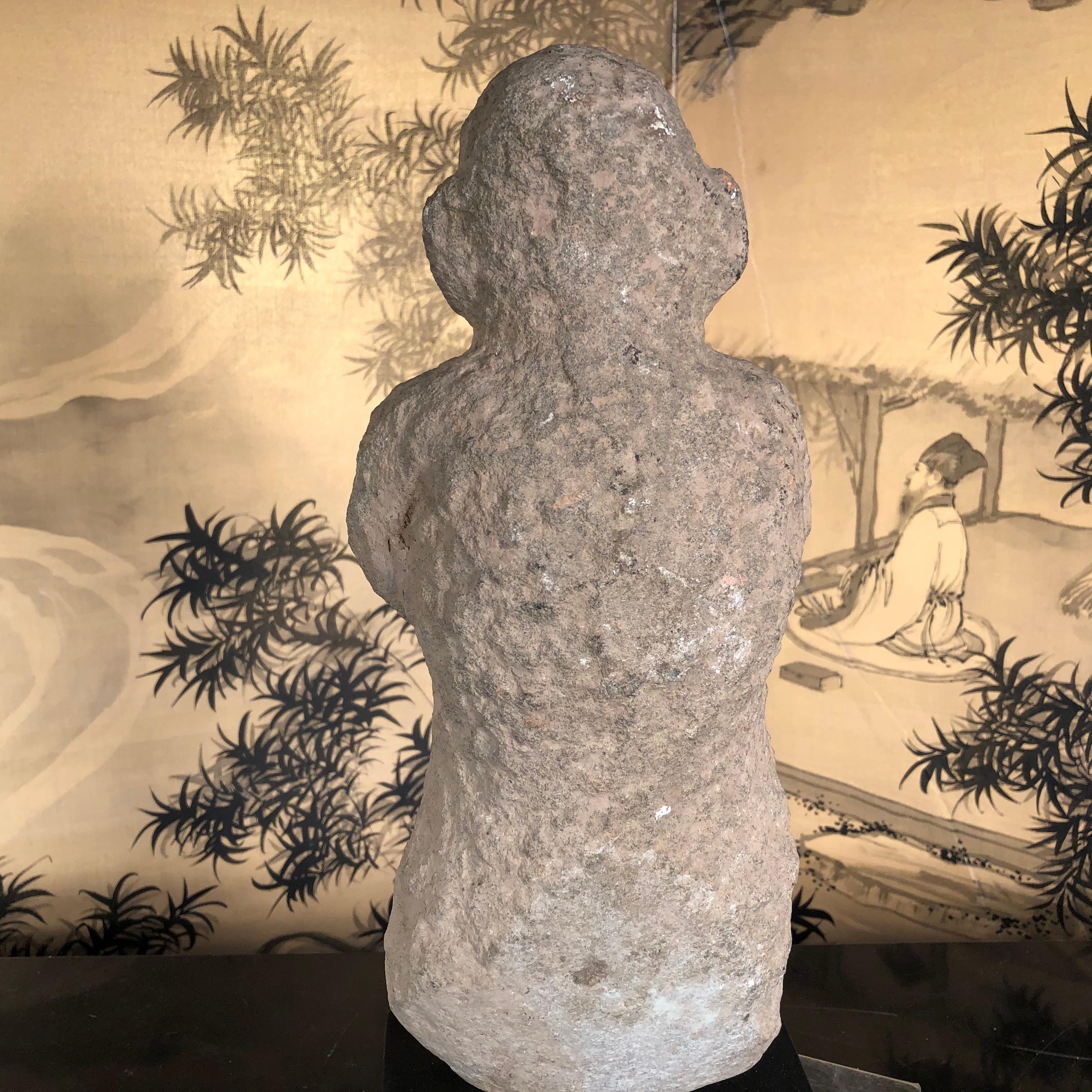 Chinese Ancient Stone Male Figure, 206 BC-220 AD For Sale 3