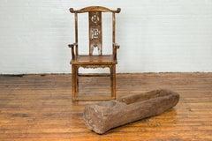 Antique Chinese Wooden Mortar Planter with Rustic Patina, 19th Century or Older