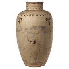Vase de rangement chinois ancien du 19ème siècle en terre cuite peinte