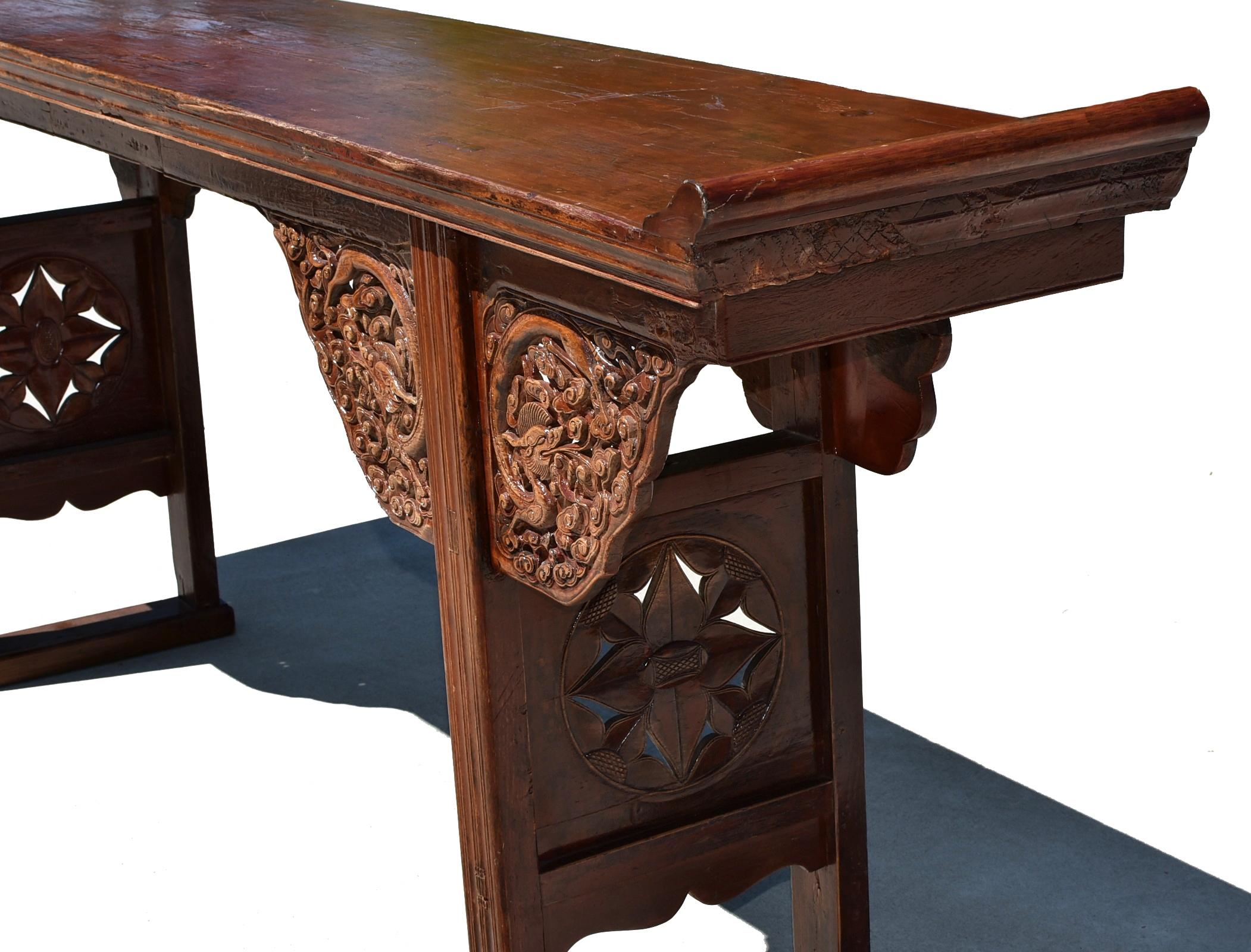 Chinese Antique 8 ft Altar Table with Carved Dragons For Sale 4