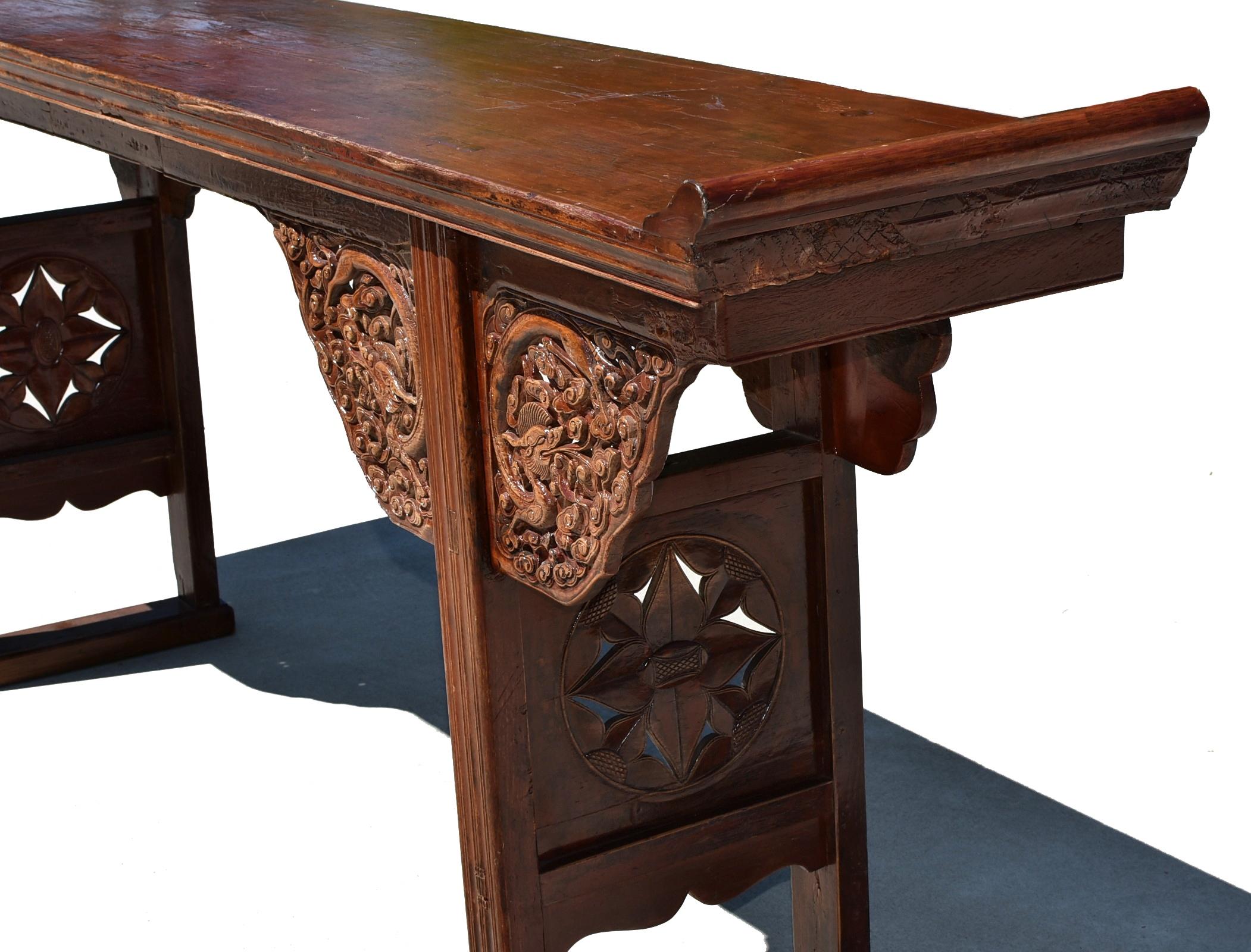 Chinese Antique 8 ft Altar Table with Carved Dragons For Sale 3