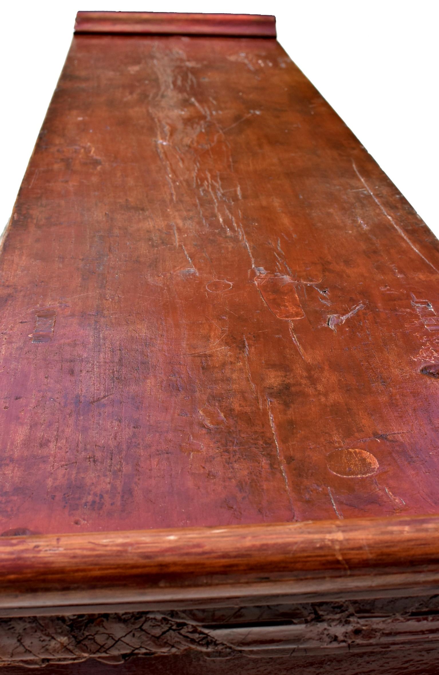 Joinery Chinese Antique 8 ft Altar Table with Carved Dragons For Sale