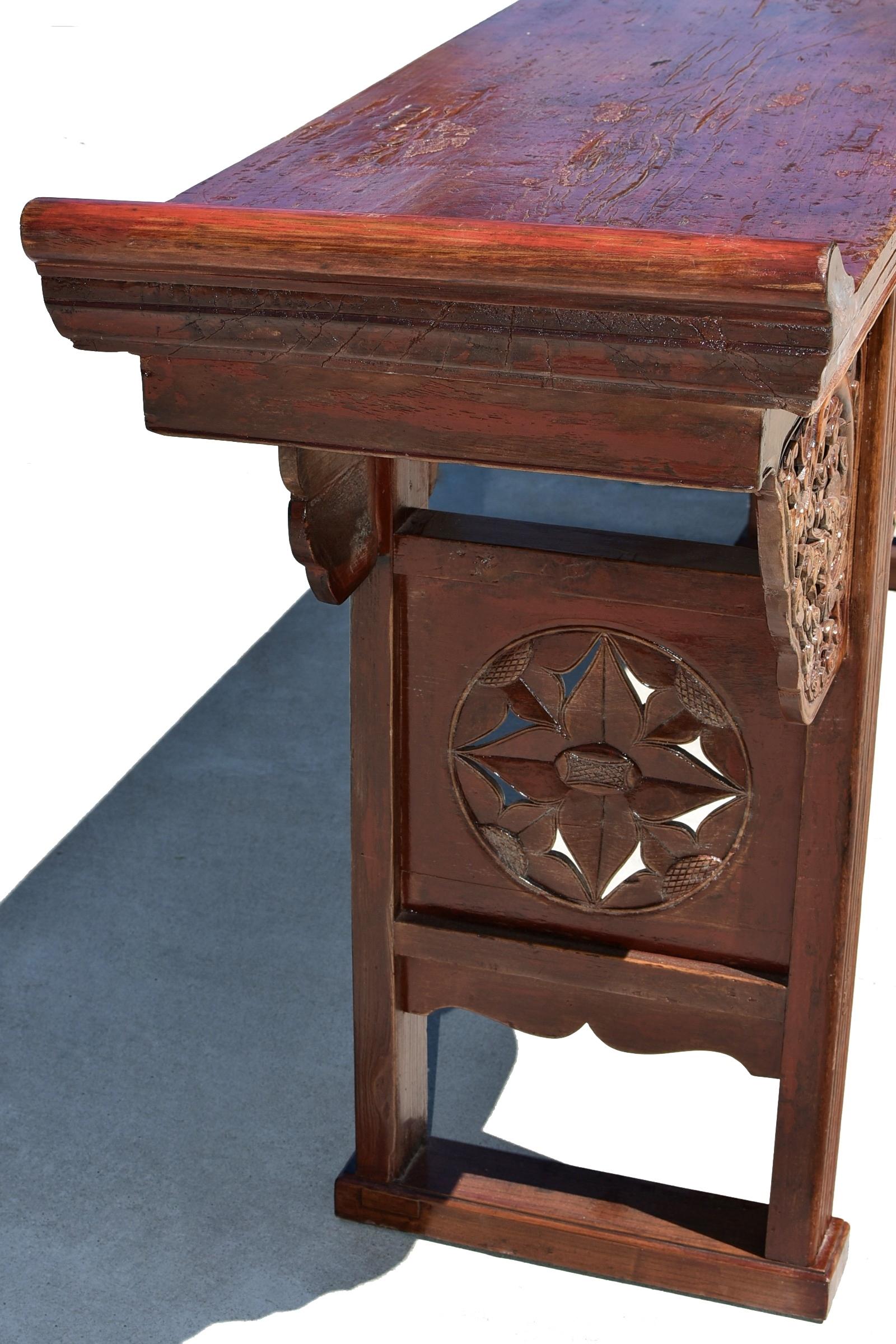 Chinese Antique 8 ft Altar Table with Carved Dragons In Good Condition For Sale In Somis, CA