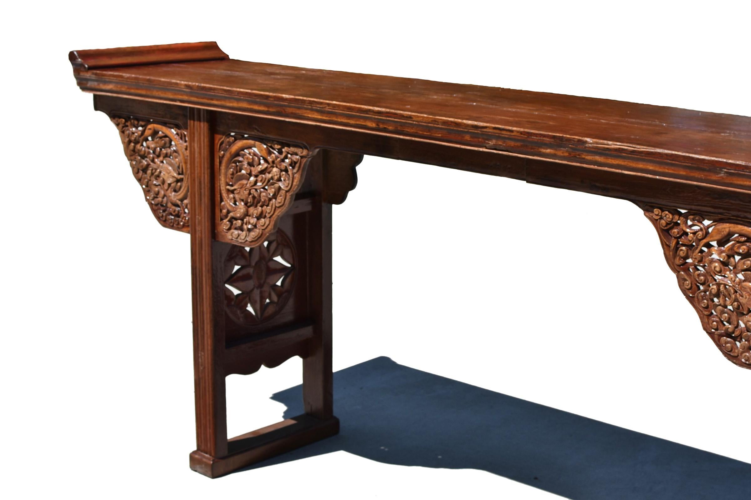 Chinese Antique 8 ft Altar Table with Carved Dragons For Sale 2