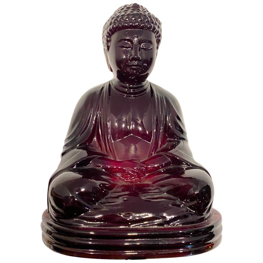 Chinese Antique Amber Gillinder Glass Sitting Buddha Paperweight For Sale