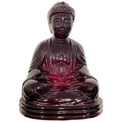 Chinese Antique Amber Gillinder Glass Sitting Buddha Paperweight