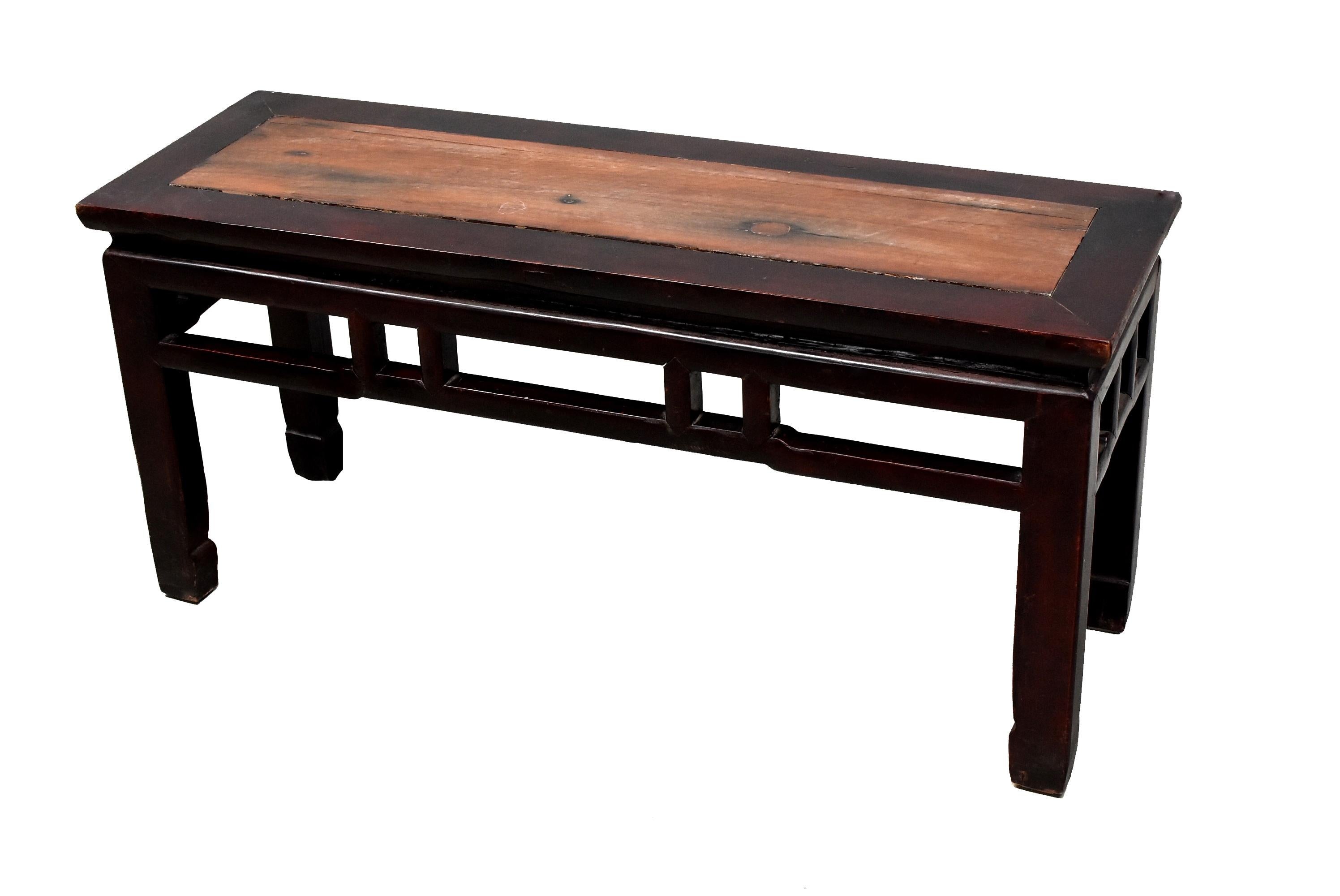 Superb value! A beautiful solid wood bench from the 19th century south of China's YangZi River. Solid single board inset in 